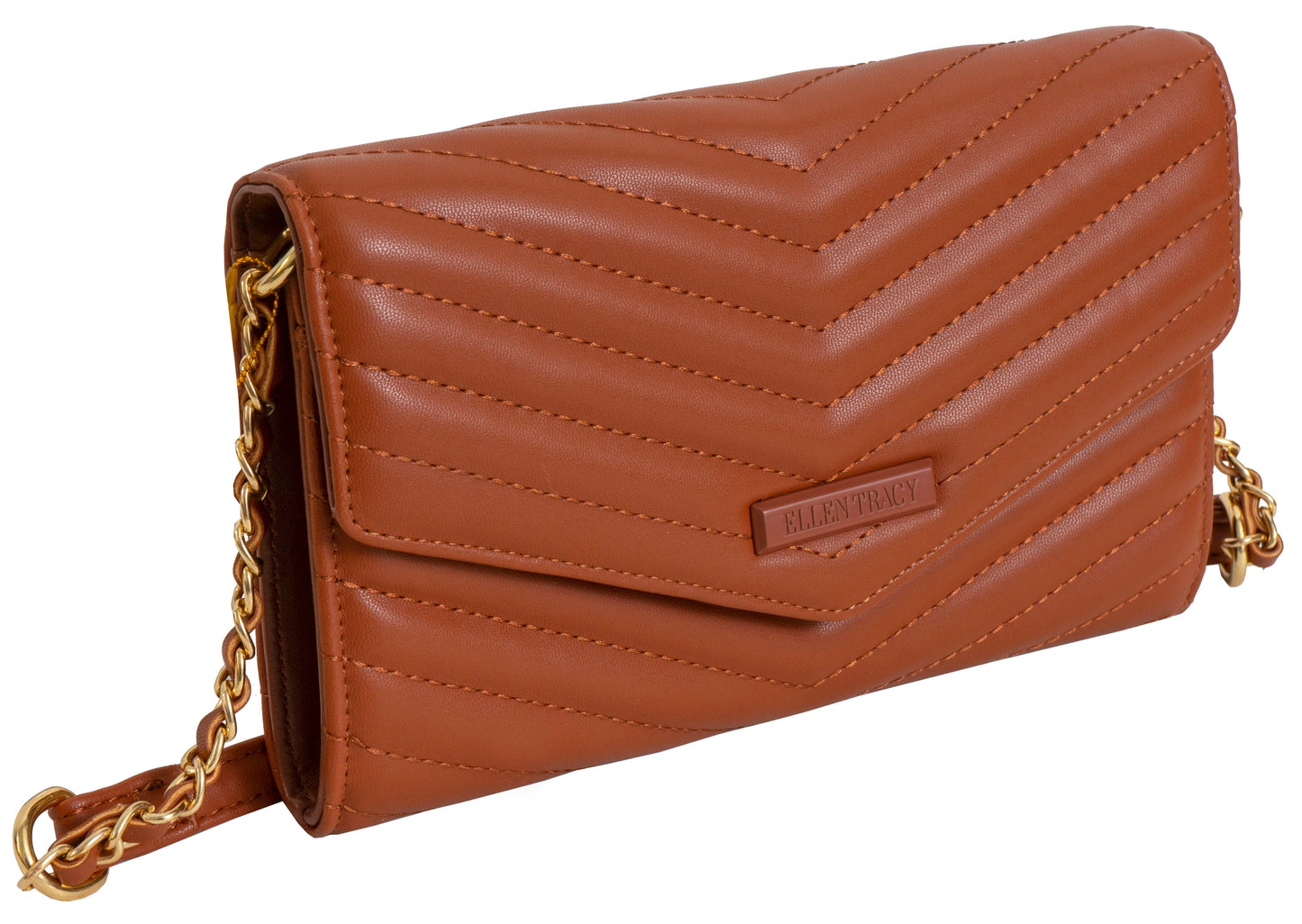 Ellen Tracy Chevron Quilted Phone Case & Wallet On Chain Crossbody