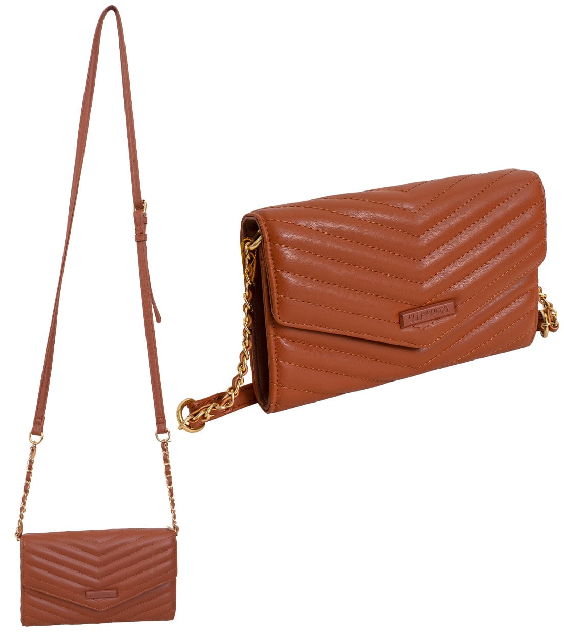 Ellen Tracy Chevron Quilted Phone Case & Wallet On Chain Crossbody