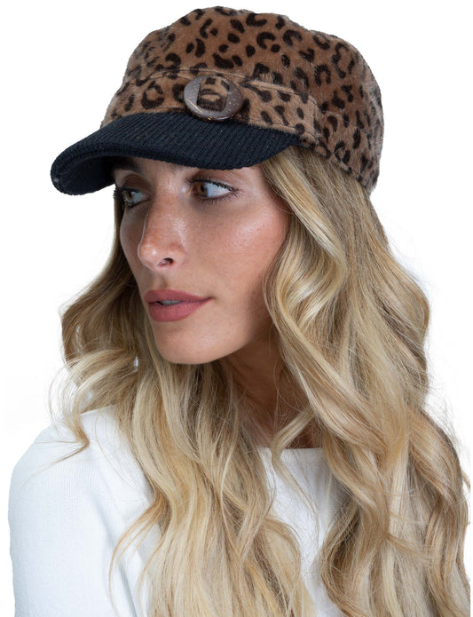 Magid Faux Mohair Leopard Print Cadet Cap