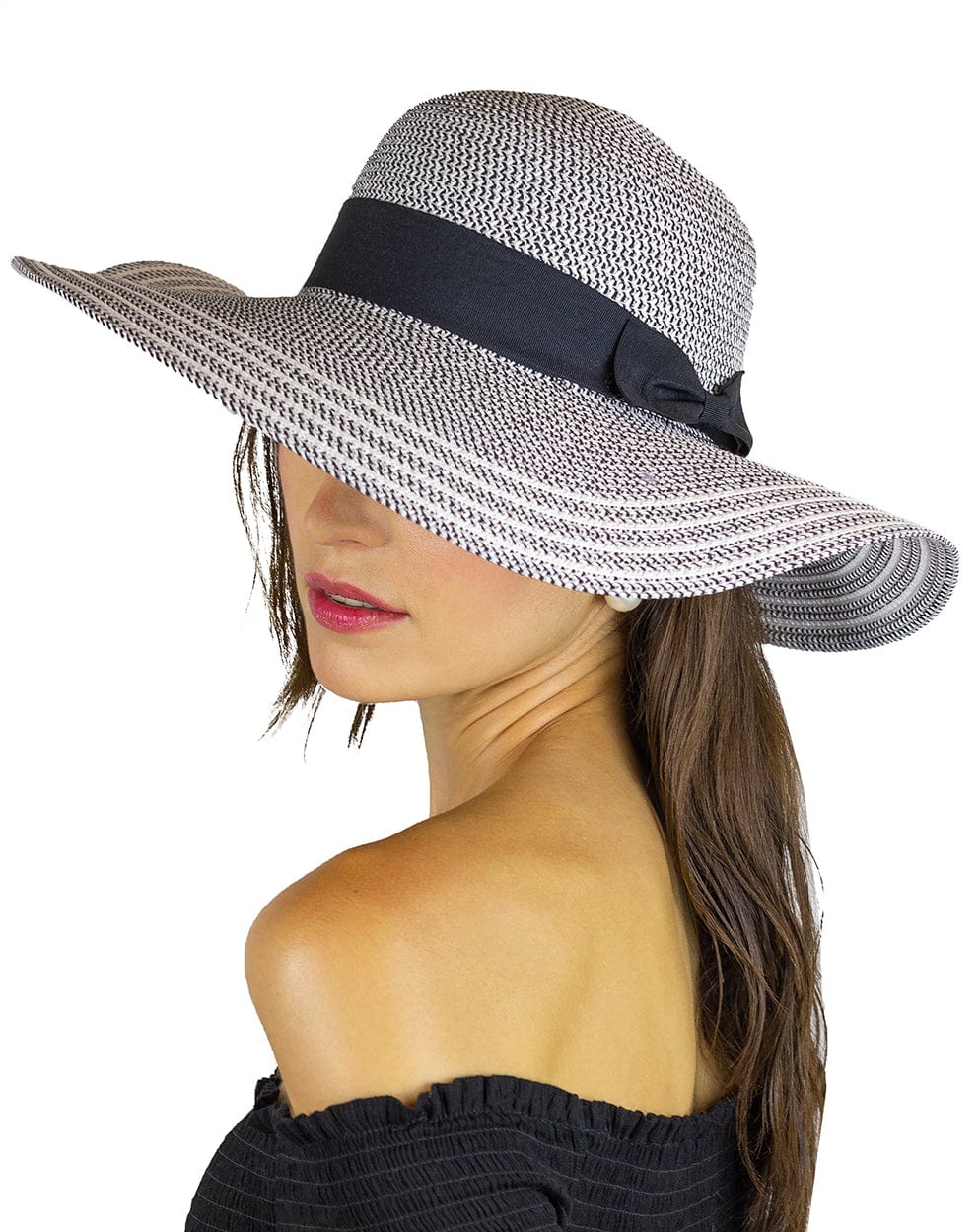 Magid Two Tone Straw & Ribbon Bow Floppy Hat