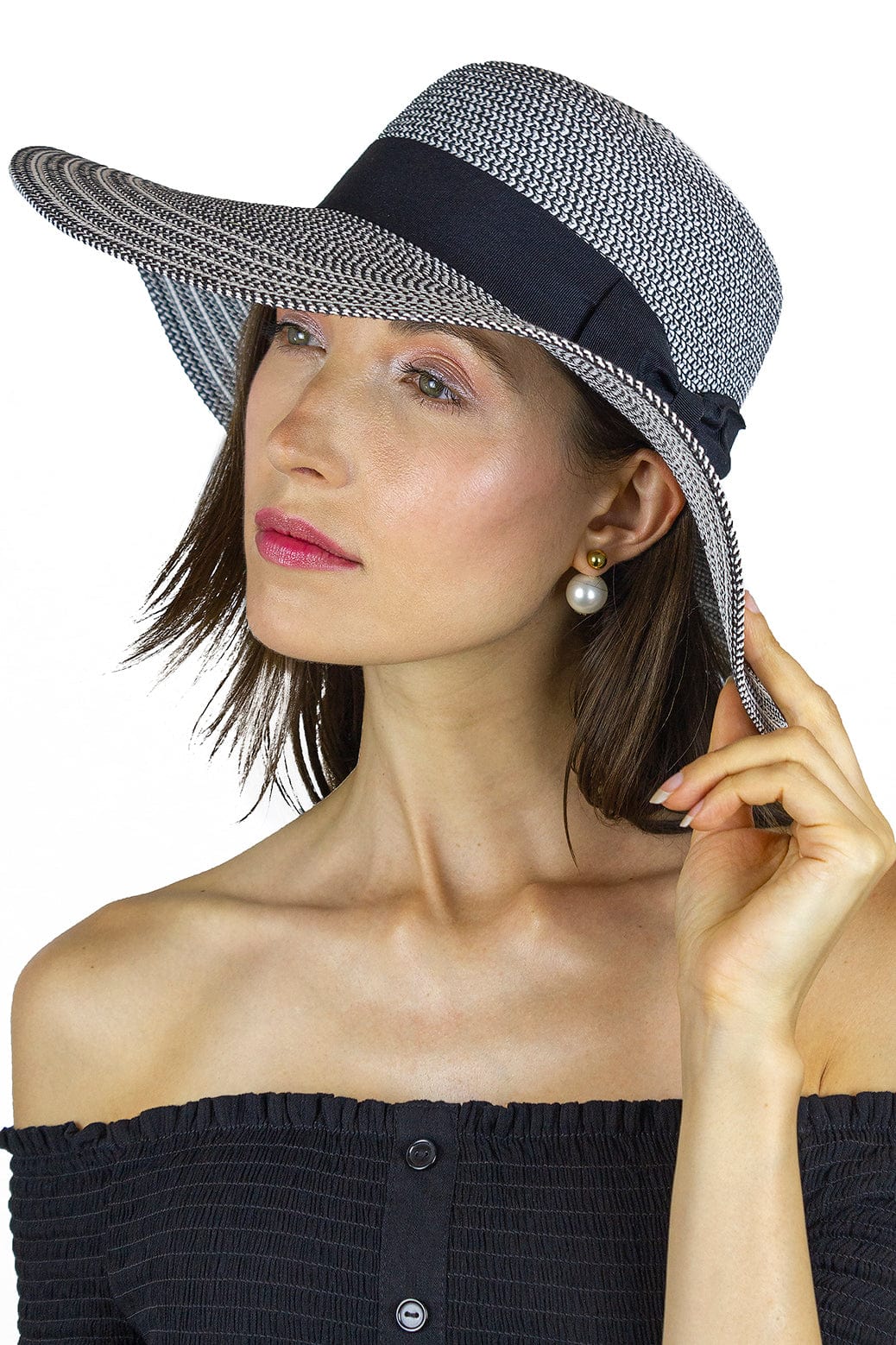 Magid Two Tone Straw & Ribbon Bow Floppy Hat