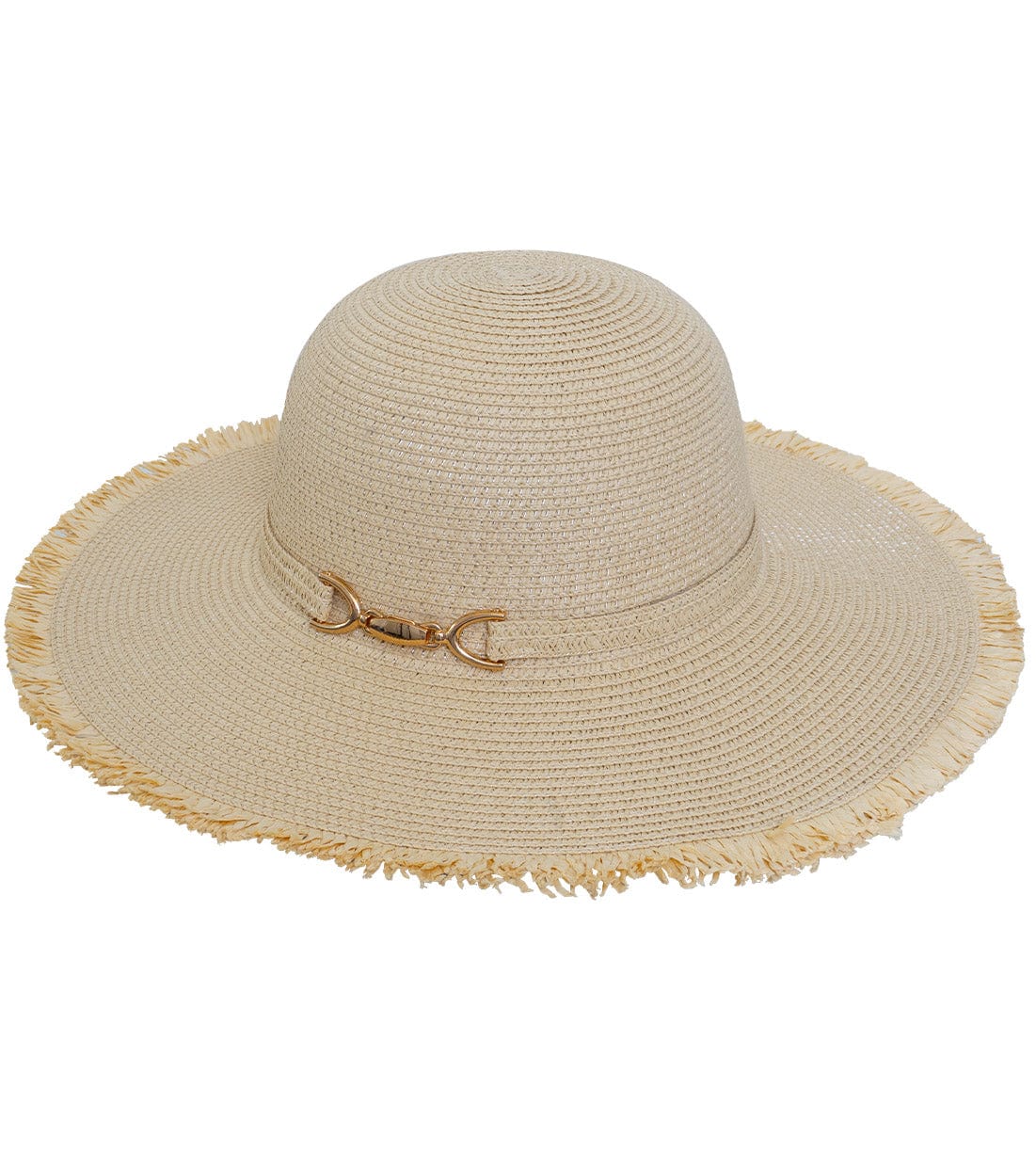 Magid Gold Metal Accent Frayed Brim Straw Floppy Hat