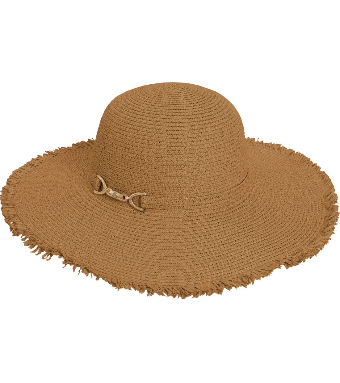 Magid Gold Metal Accent Frayed Brim Straw Floppy Hat