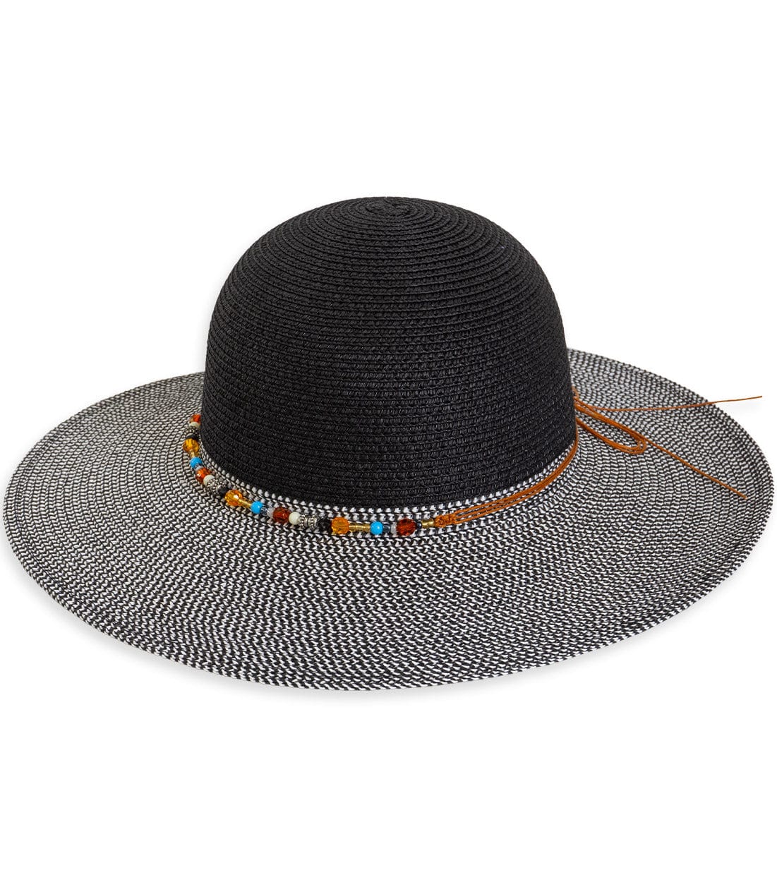 Magid Beaded Crown Two Tone Straw Floppy Hat