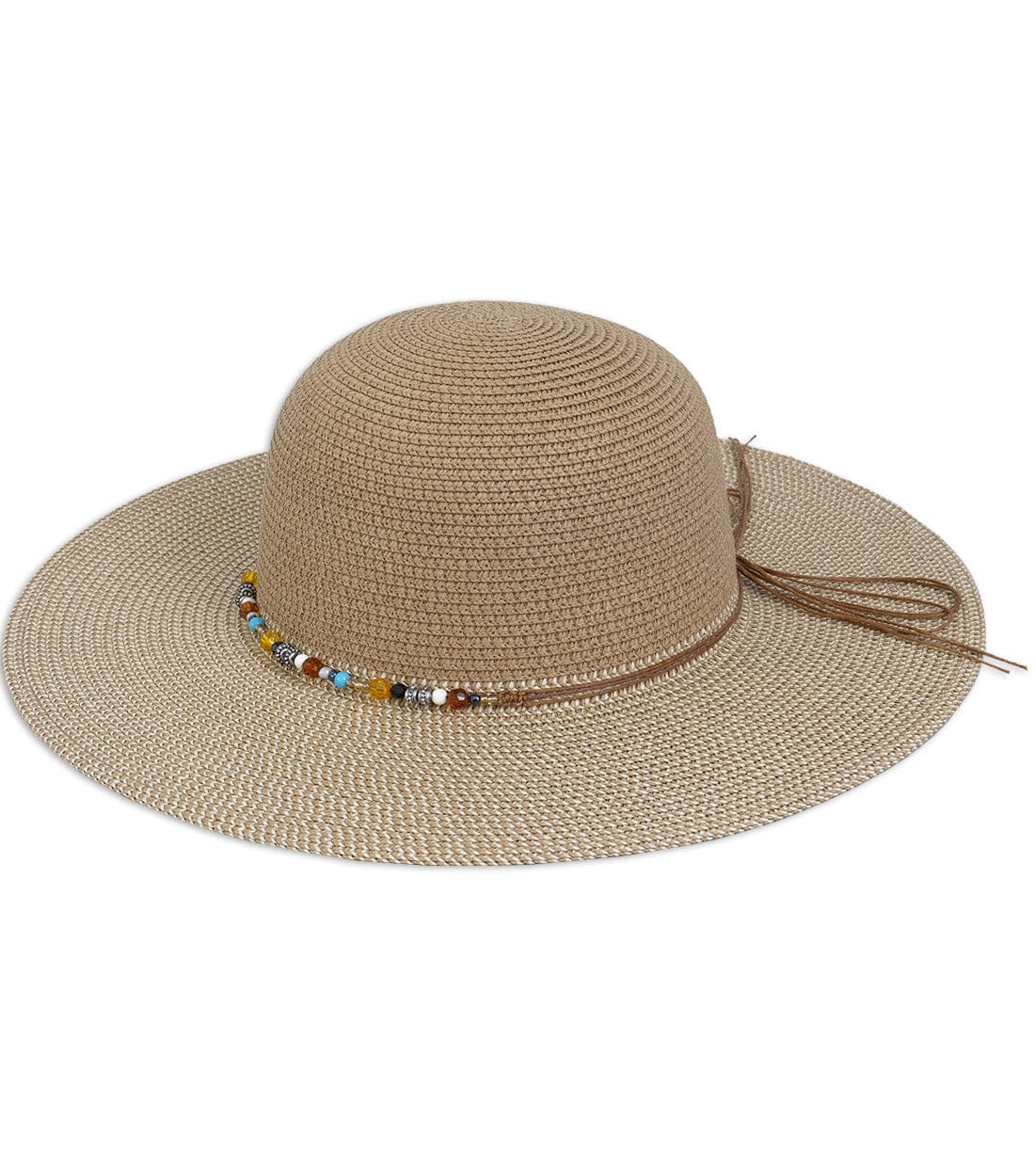 Magid Beaded Crown Two Tone Straw Floppy Hat