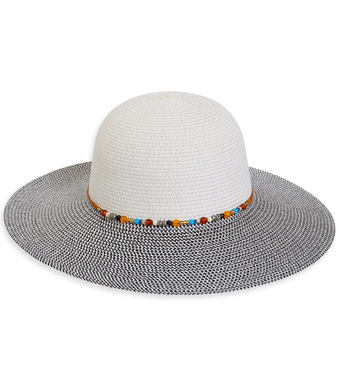 Magid Beaded Crown Two Tone Straw Floppy Hat