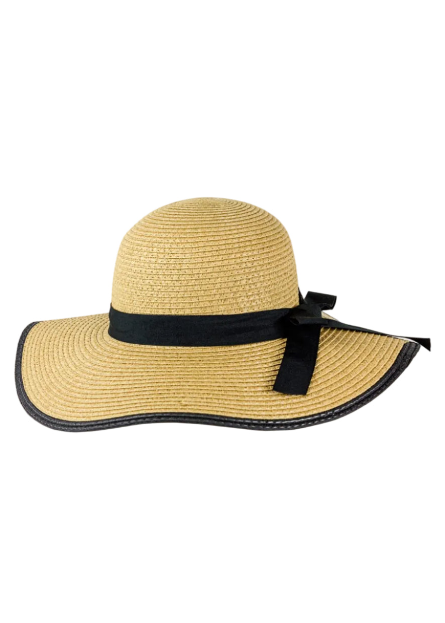 Magid Sun Hat Paper Straw Wide Brim Diamond Pattern Bow Beach Vacation Magid Packable Wide Brim Straw Sun Visor Hat, Roll-Up Design  main image 2