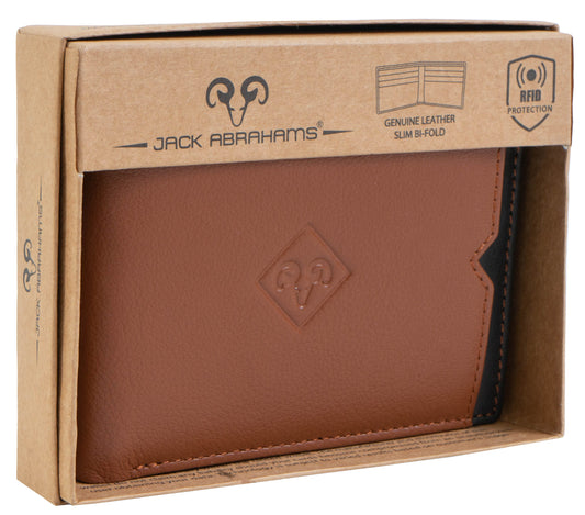 Jack Abrahams Goat Nappa Leather Bi-Fold Wallet Cognac/Black