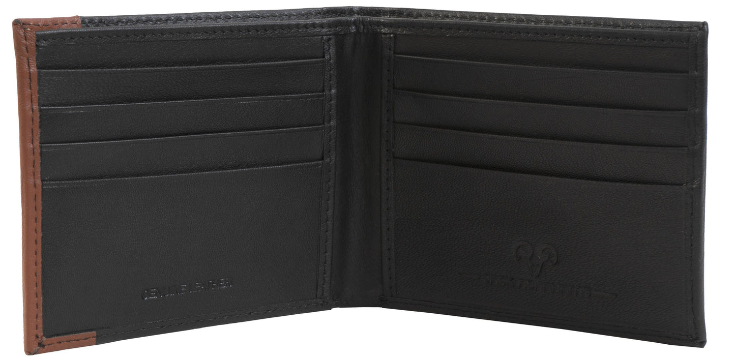 Jack Abrahams Goat Nappa Leather Bi-Fold Wallet with ID Case Black/Cognac