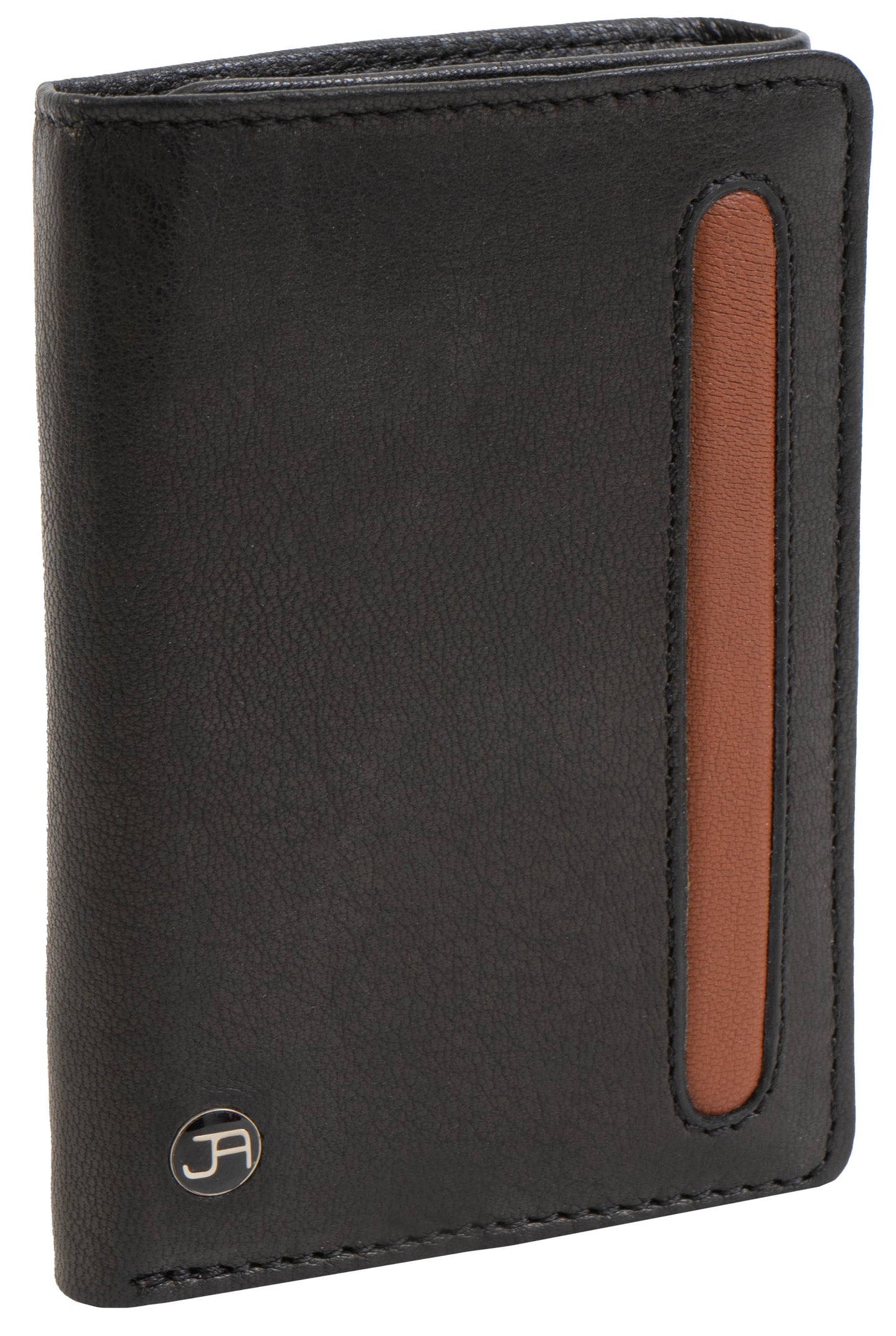 Jack Abrahams Goat Nappa Leather Tri-Fold Wallet Black/Cognac