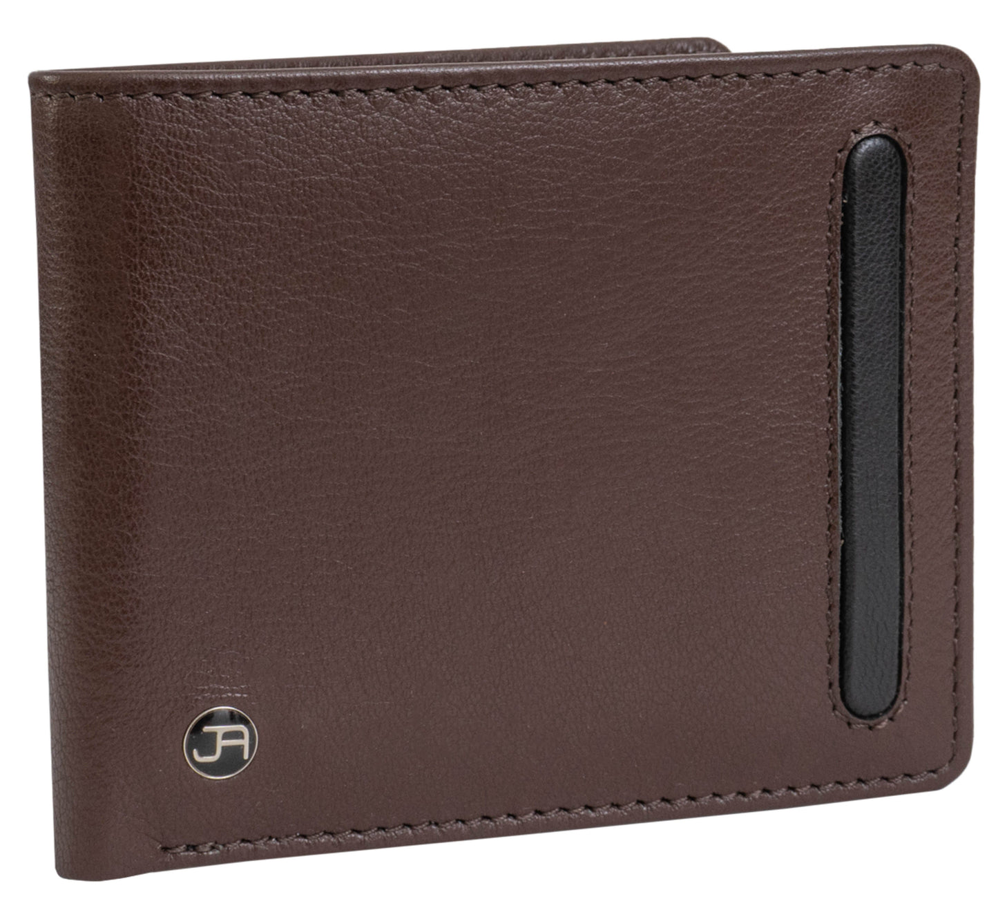 Jack Abrahams Goat Nappa Leather Bi-Fold Wallet with Flip ID Window Brown/Black