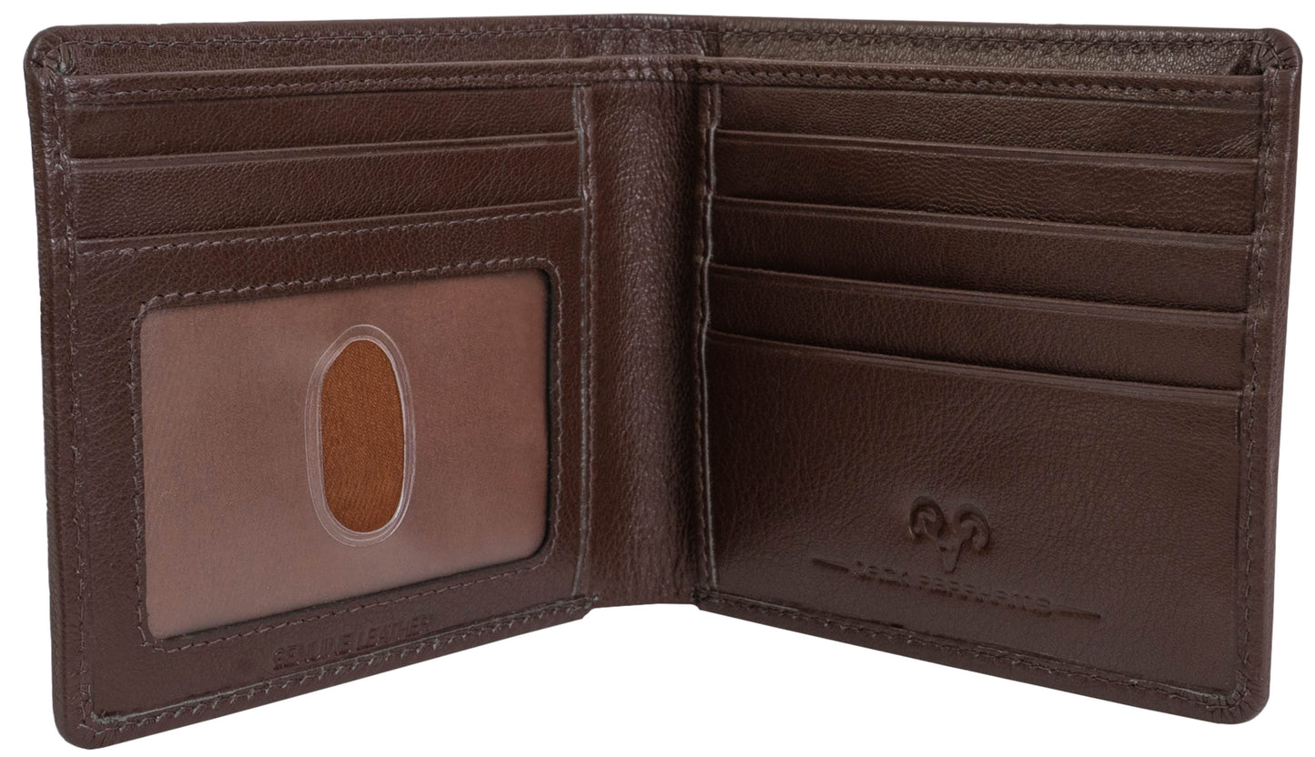 Jack Abrahams Goat Nappa Leather Bi-Fold Wallet with Flip ID Window Brown/Black