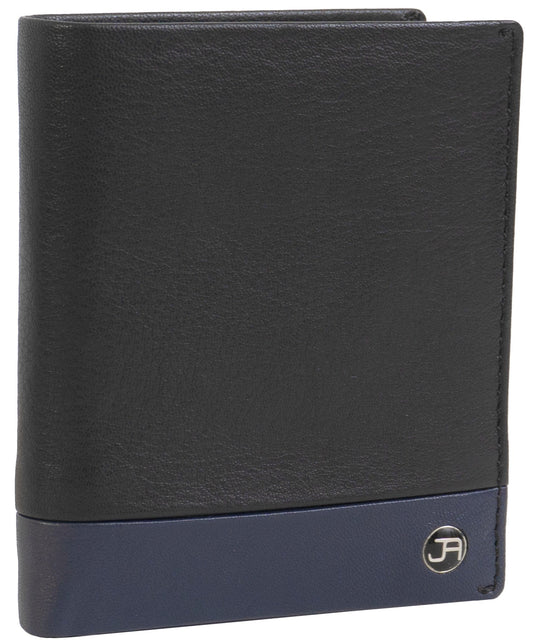 Jack Abrahams Goat Nappa Leather Bi-Fold Wallet with ID Window Black/Navy