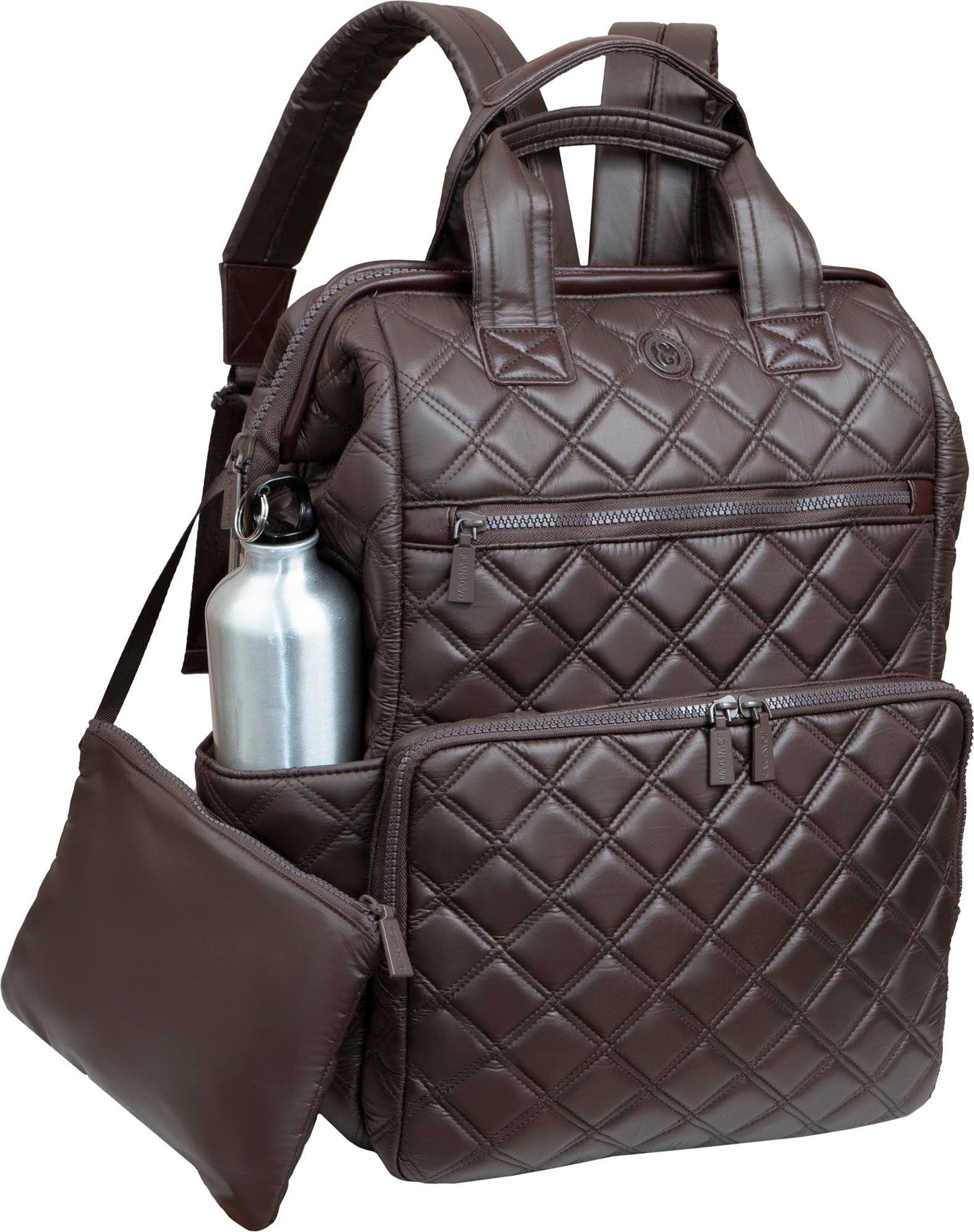 Joan & David Diamond Quilted Puffer Nylon Square Laptop Backpack