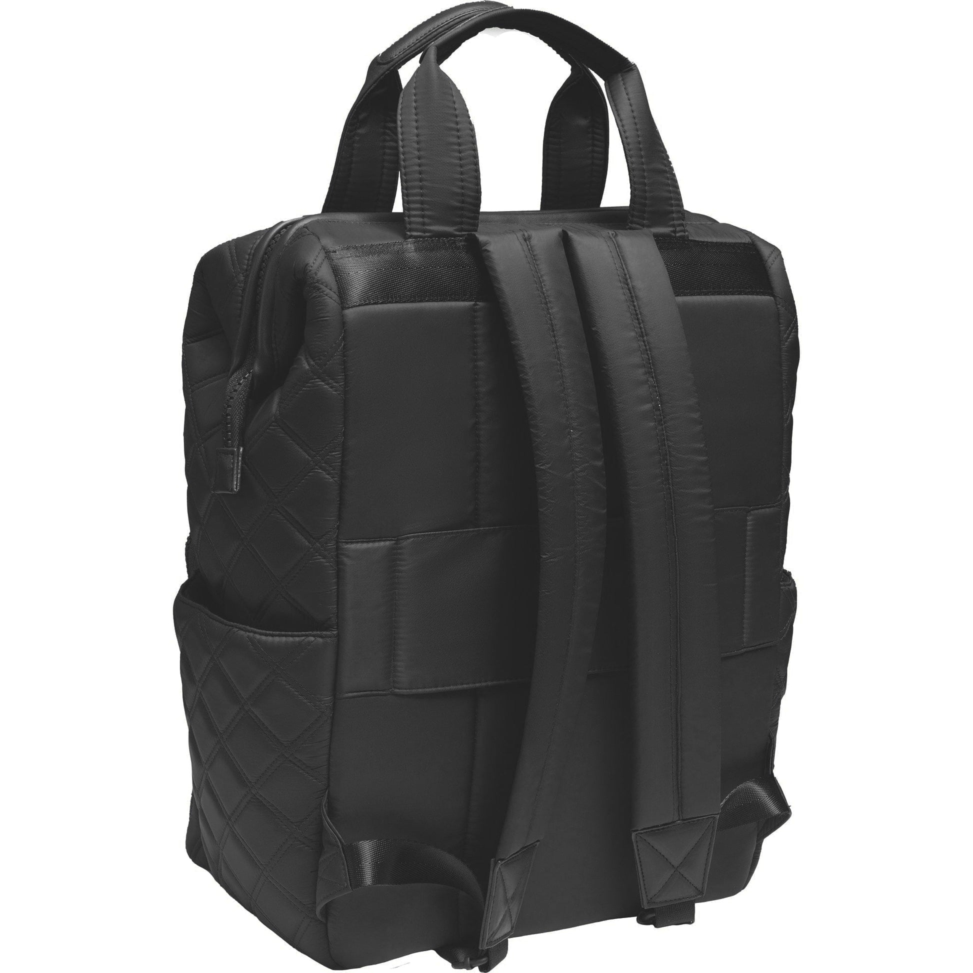 black quilted laptop backpack Joan & David Diamond Quilted Puffer Nylon Square Laptop Backpack – Magid NYC