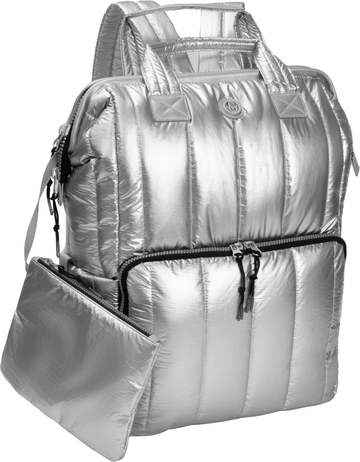 Joan & David Tubular Quilted Metallic Puffer Nylon 18 Inch Square Workbook Backpack