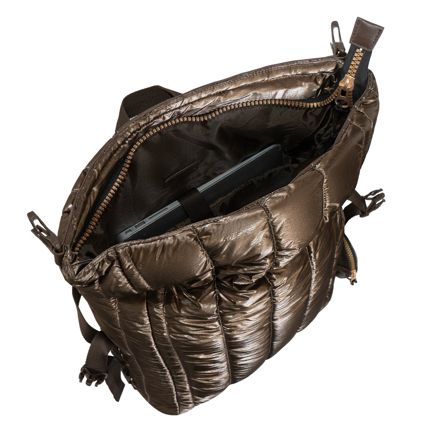 Joan & David Tubular Quilted Metallic Puffer Nylon 18-Inch Workbook Backpack