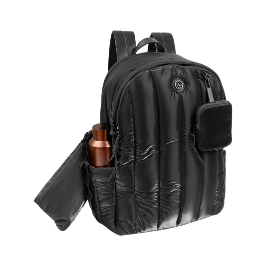 Joan & David Tubular Quilted Metallic Puffer Nylon 18-Inch Workbook Backpack