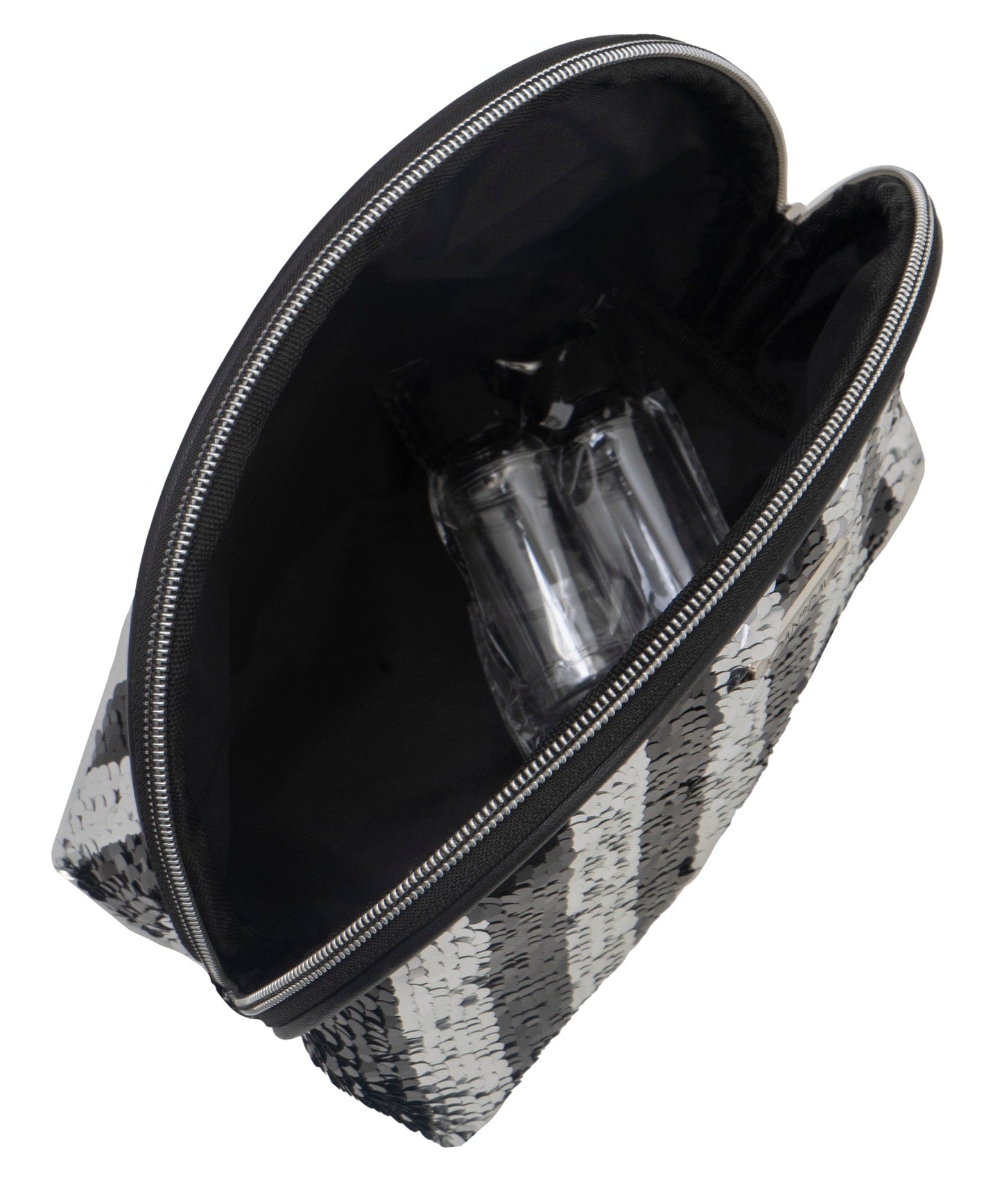 Joan & David Striped Sequin Dome Cosmetic Pouch