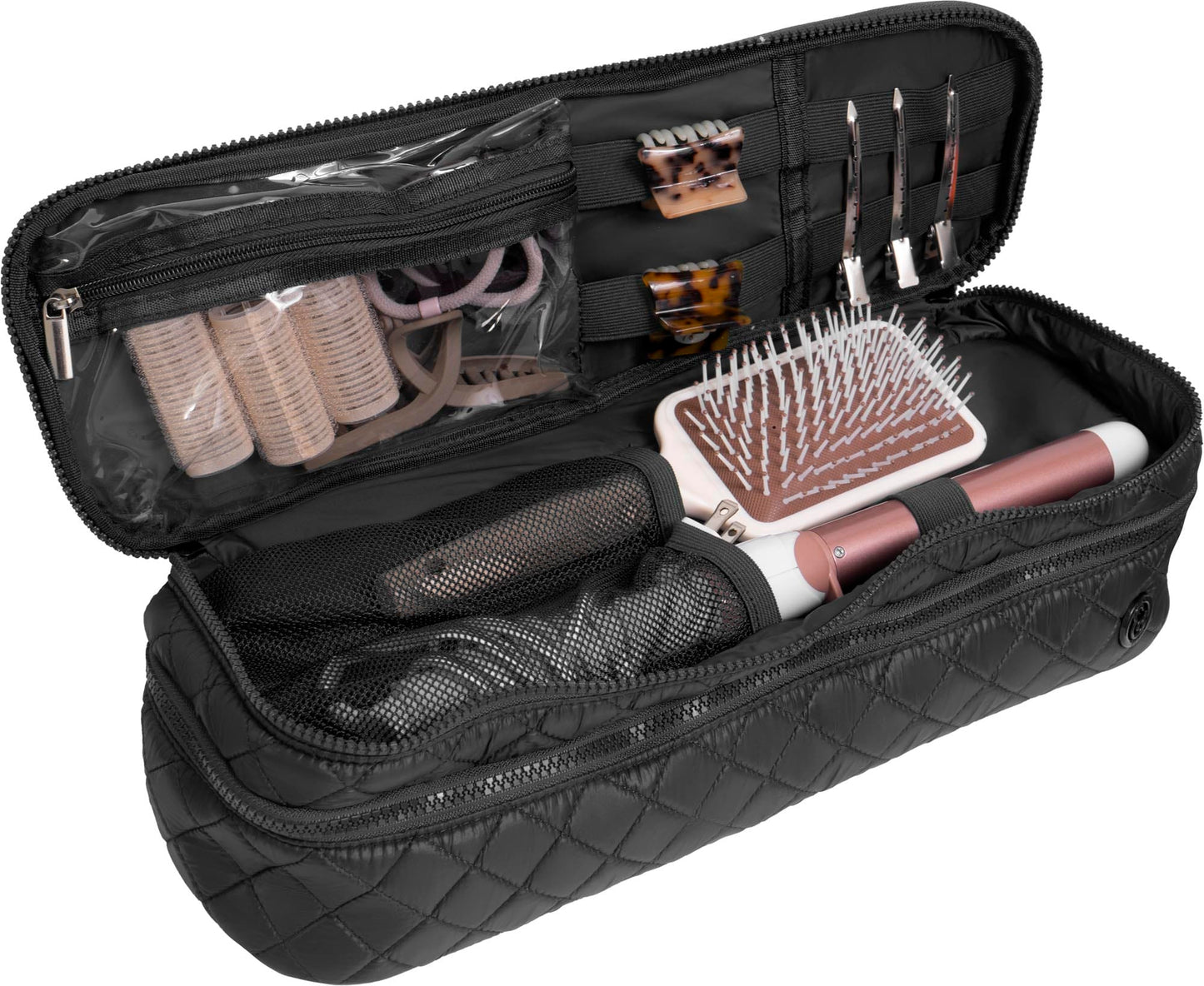 Joan & David Diamond Quilted Dual Compartment Hair Tool Zippered Travel Case