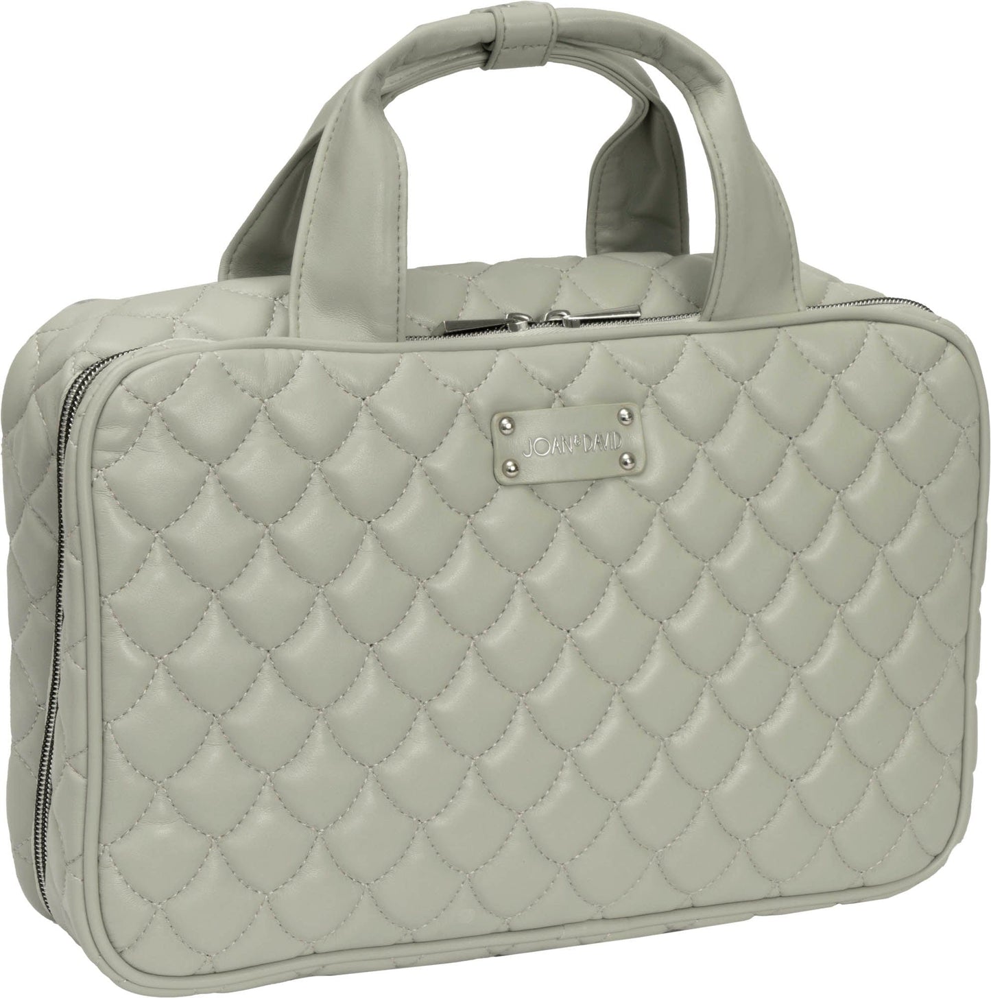 Joan & David Scalloped Edge Quilted Top Handle Dual Compartment Toiletry Bag