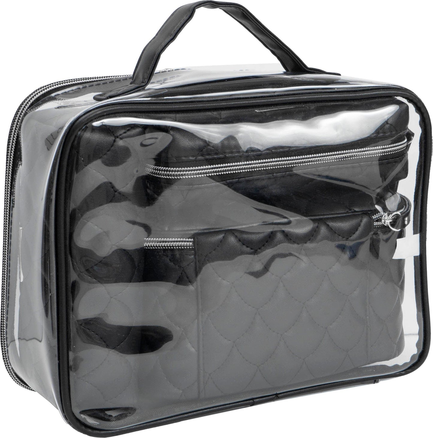 Joan & David Scallop Diamond Quilted Faux Leather 4-Piece Clear Cosmetic Bag Set