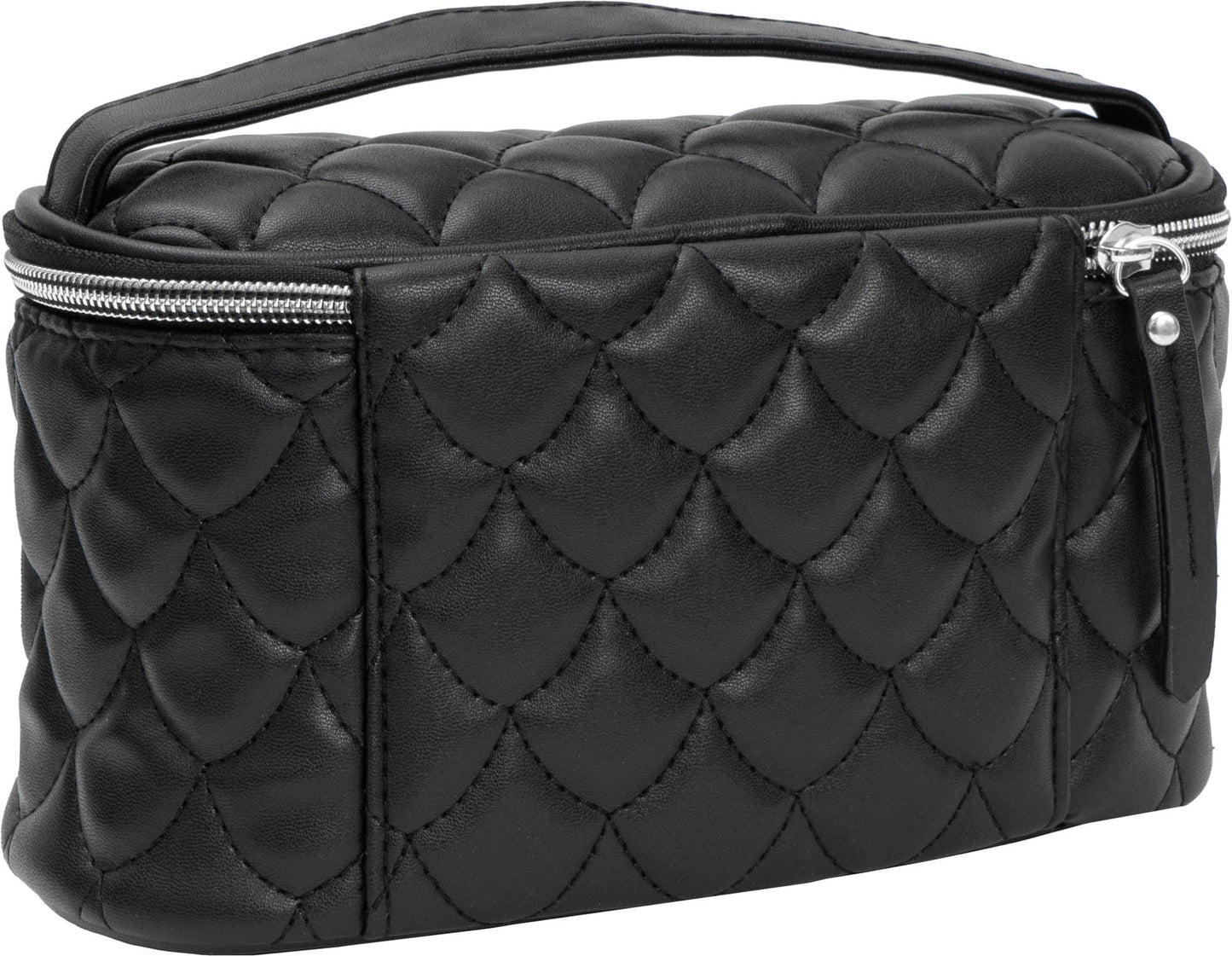 Joan & David Scallop Diamond Quilted Faux Leather 4-Piece Clear Cosmetic Bag Set