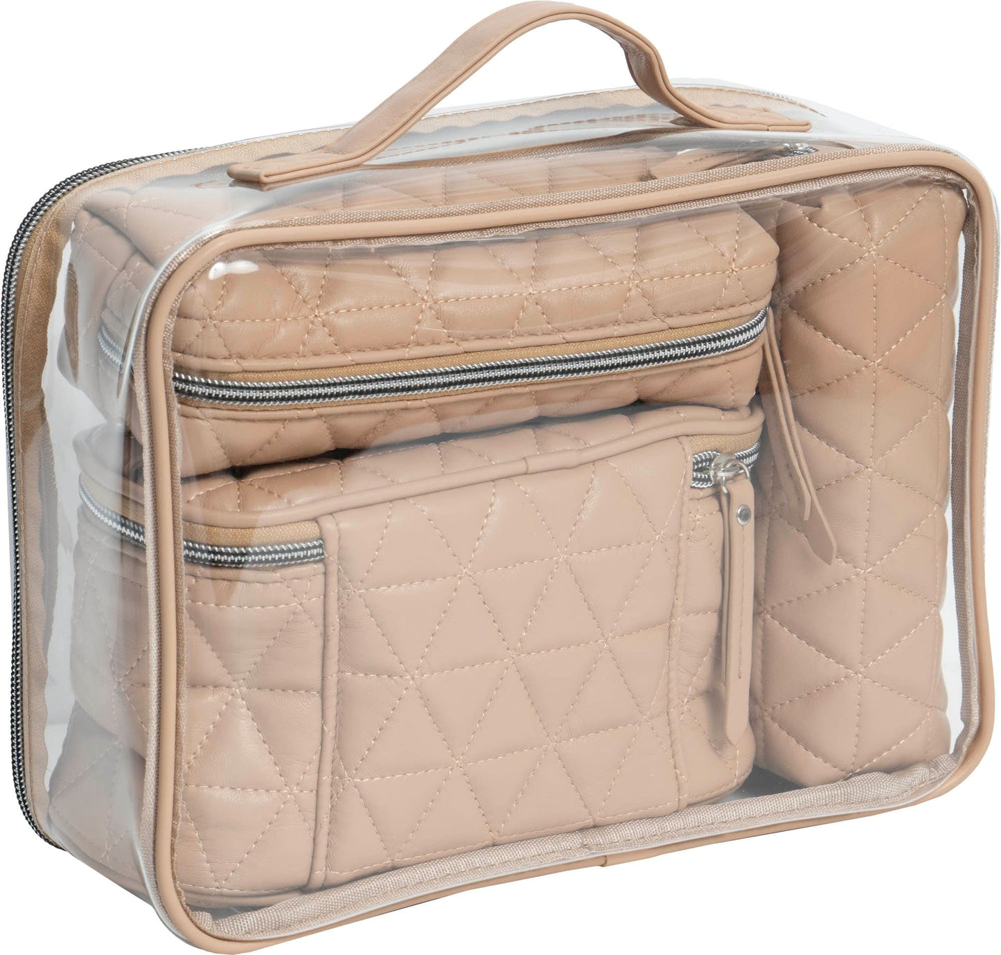 Joan & David Triangle Quilted 4 Piece Clear Cosmetic Bag Set