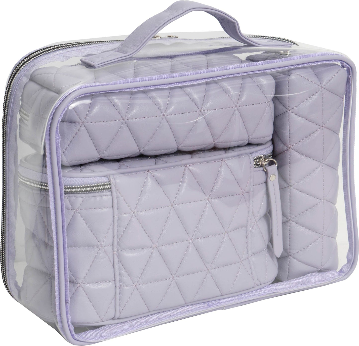 Joan & David Triangle Quilted 4 Piece Clear Cosmetic Bag Set