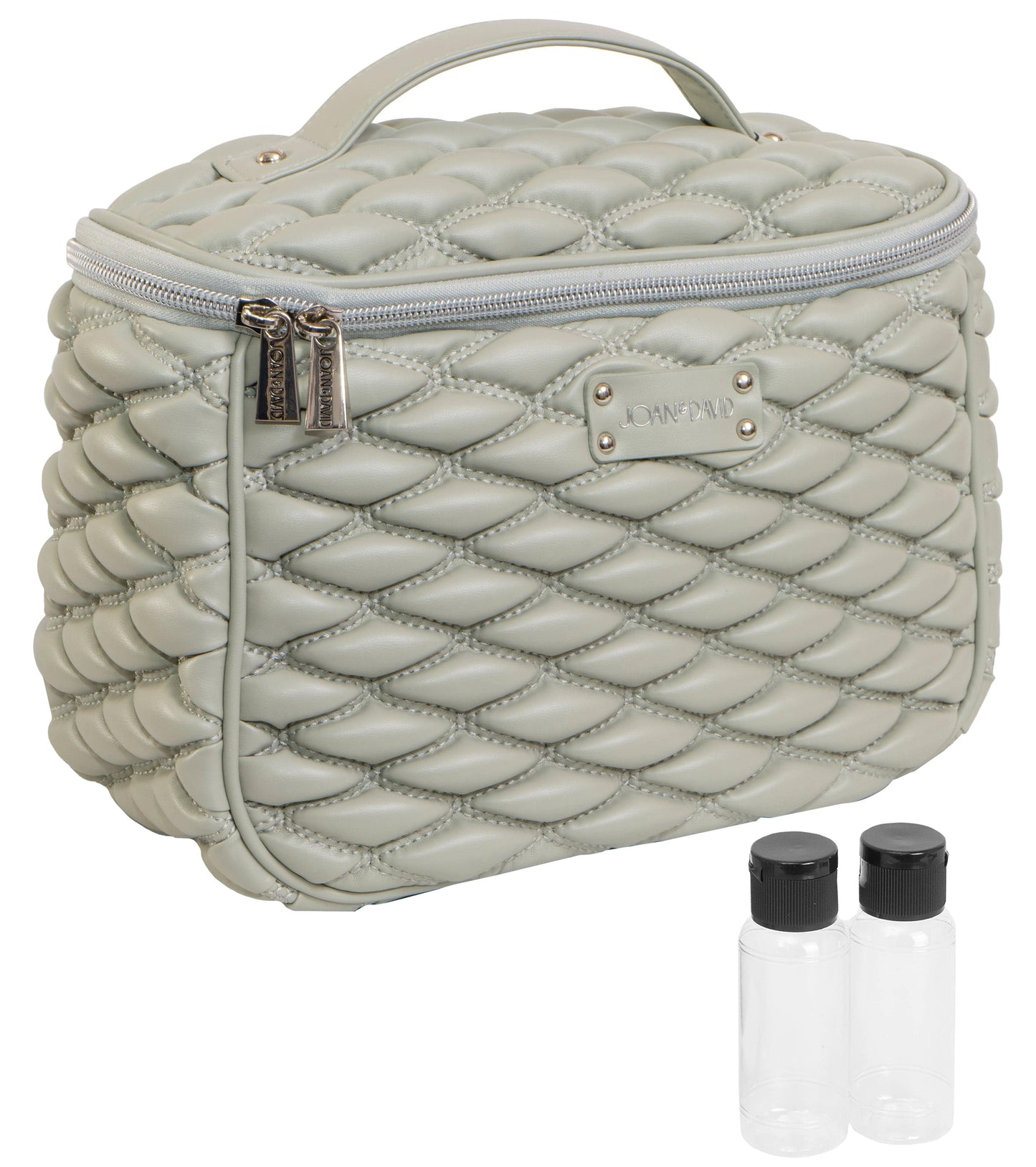 Joan & David Bubble Quilted Top Handle Train Case Cosmetic Bag