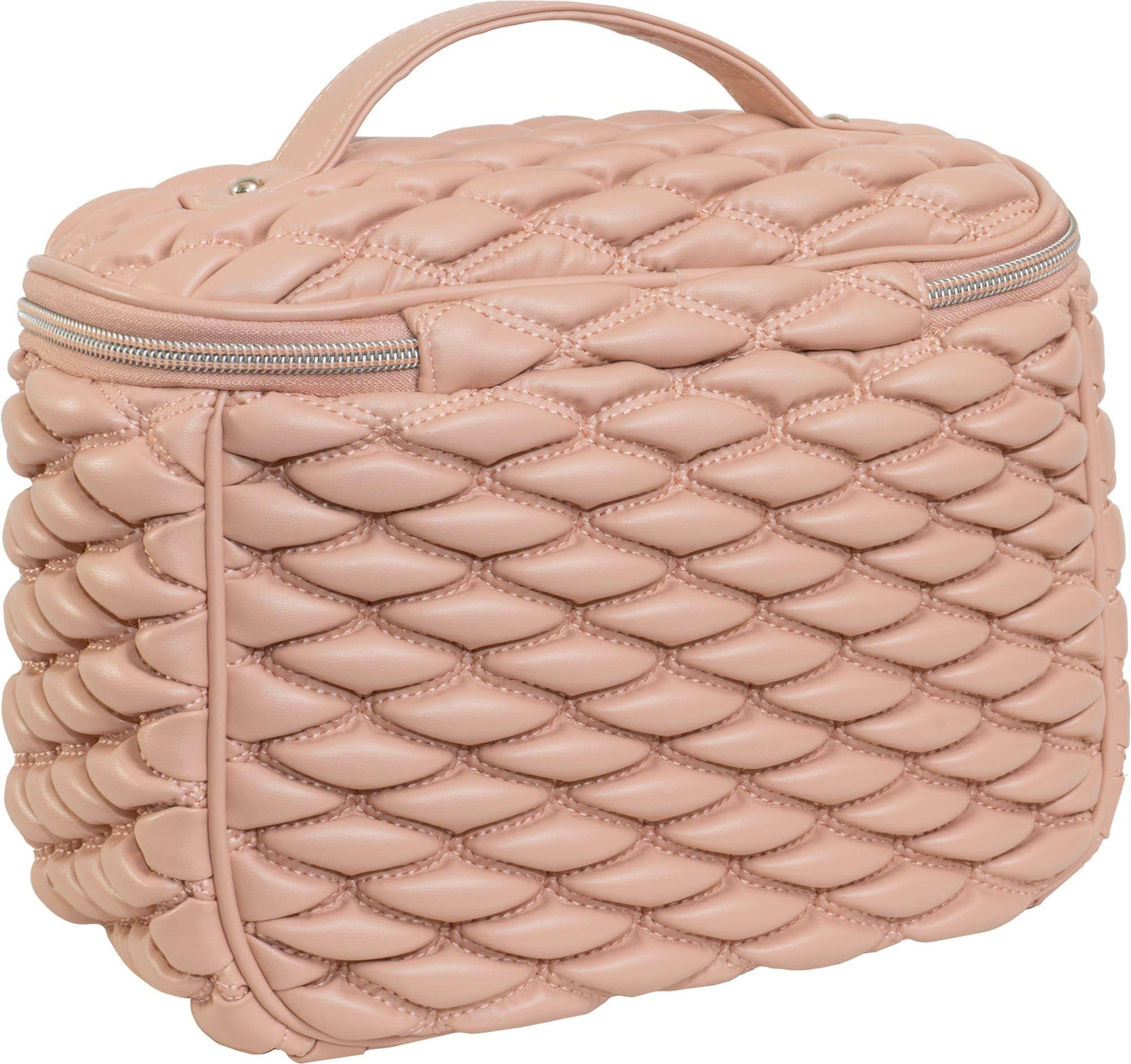 Joan & David Bubble Quilted Top Handle Train Case Cosmetic Bag