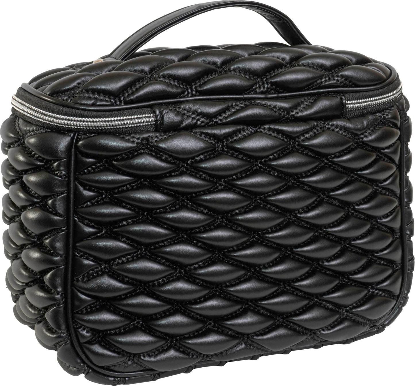 Joan & David Bubble Quilted Top Handle Train Case Cosmetic Bag