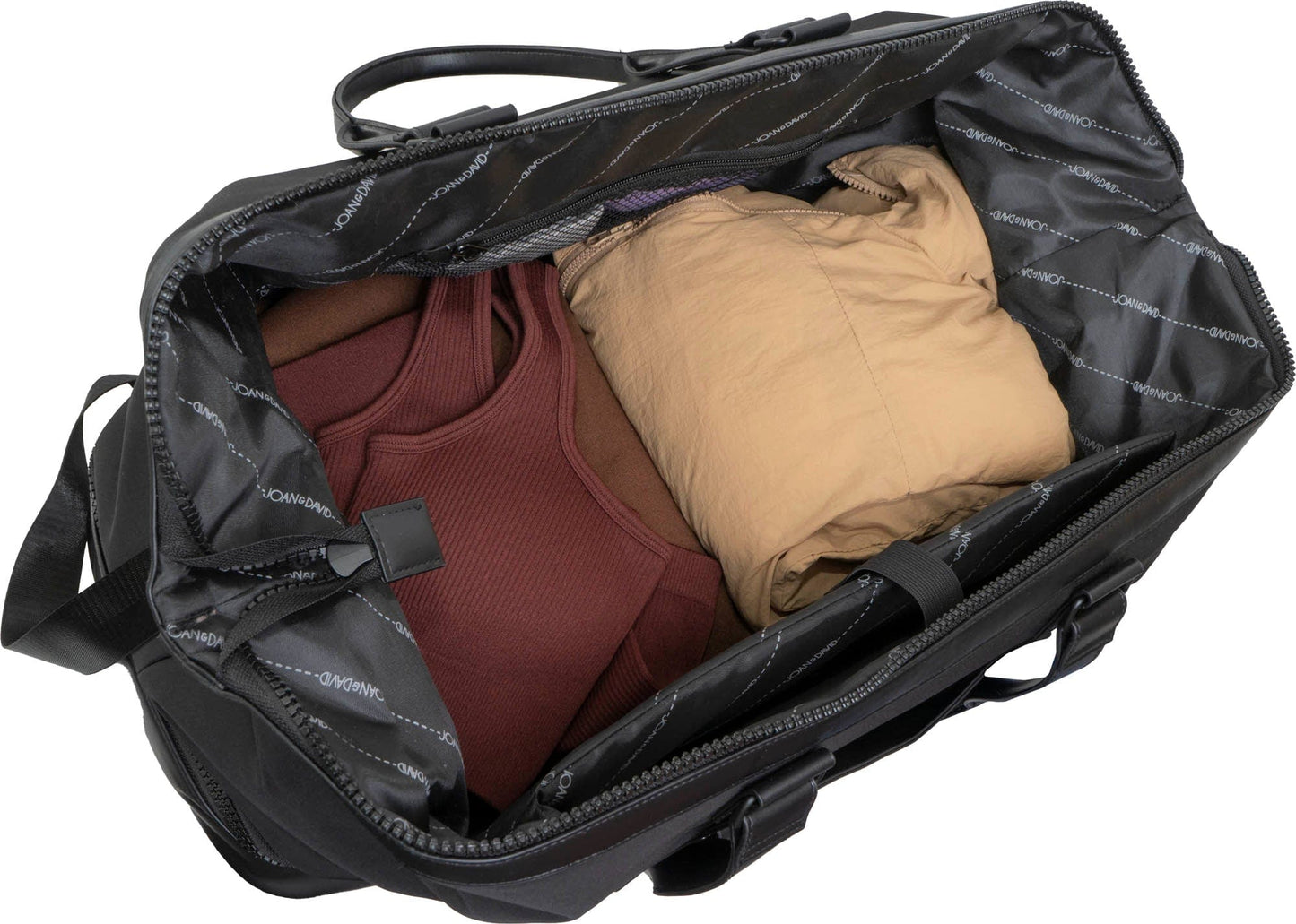 Joan & David Sport Nylon & Faux Leather Drop Bottom Duffel Bag