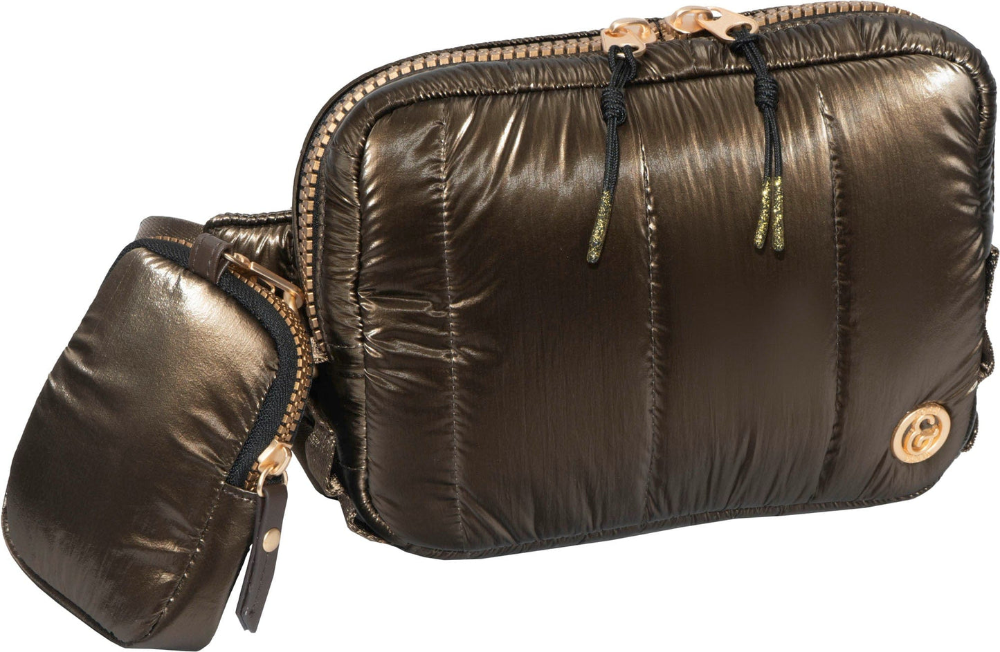 Joan & David Metallic Tubular Quilted Nylon Passport Sling Bag