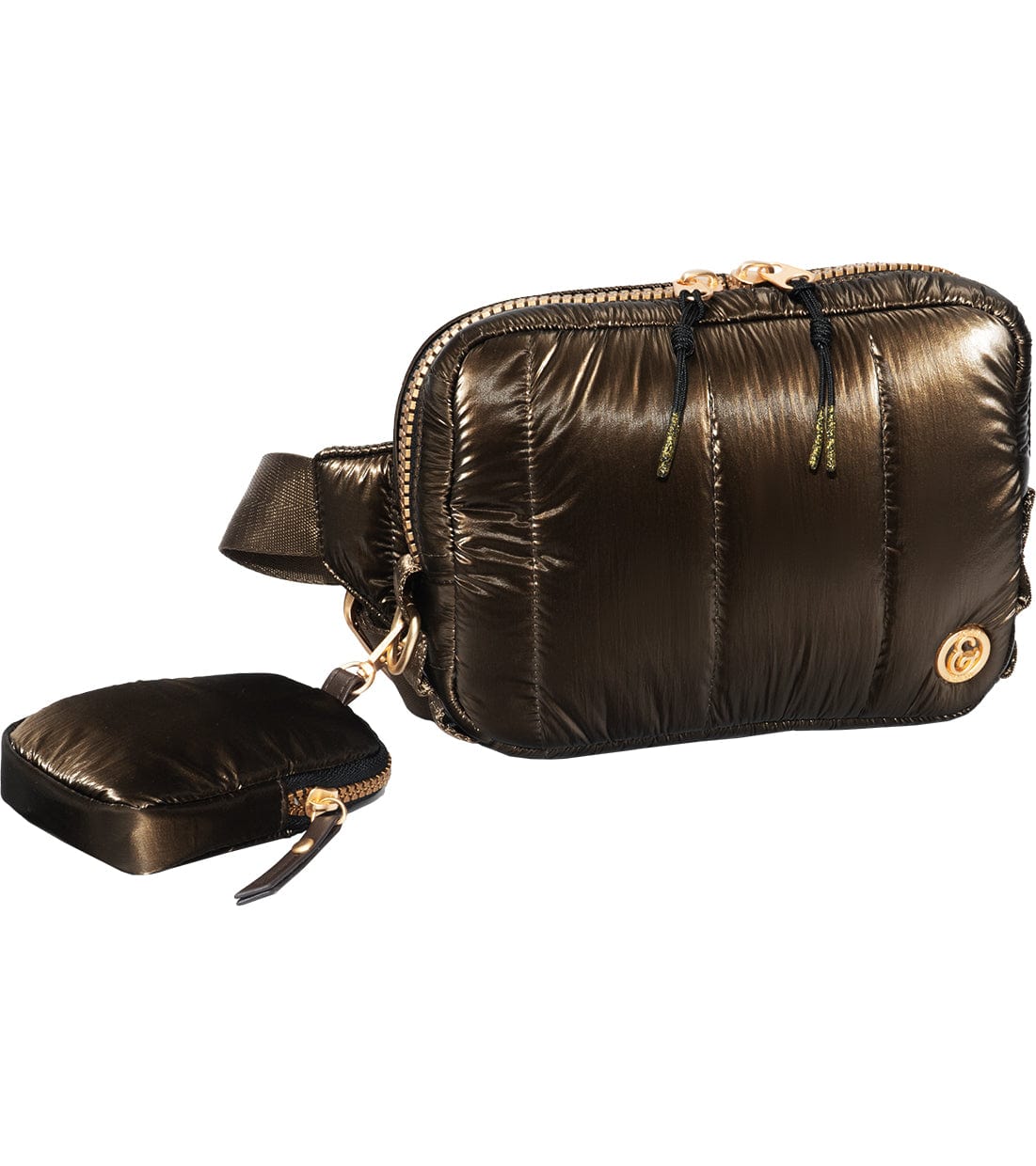 Joan & David Metallic Tubular Quilted Nylon Passport Sling Bag