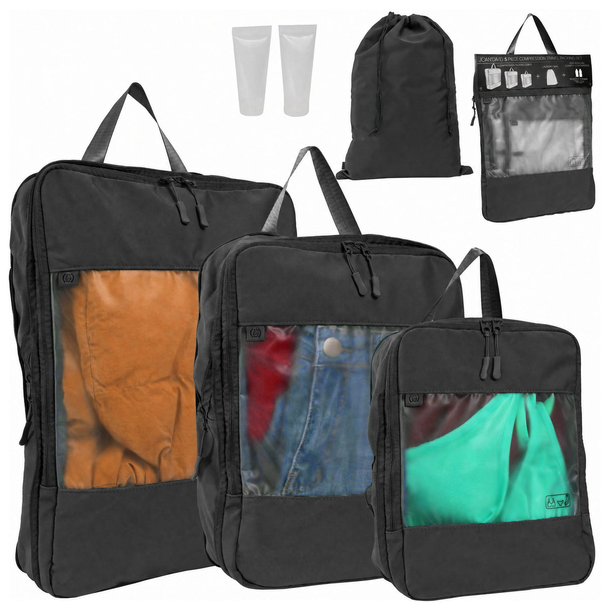 Joan & David 5 Piece Sport Nylon Compression Packing Cube Set