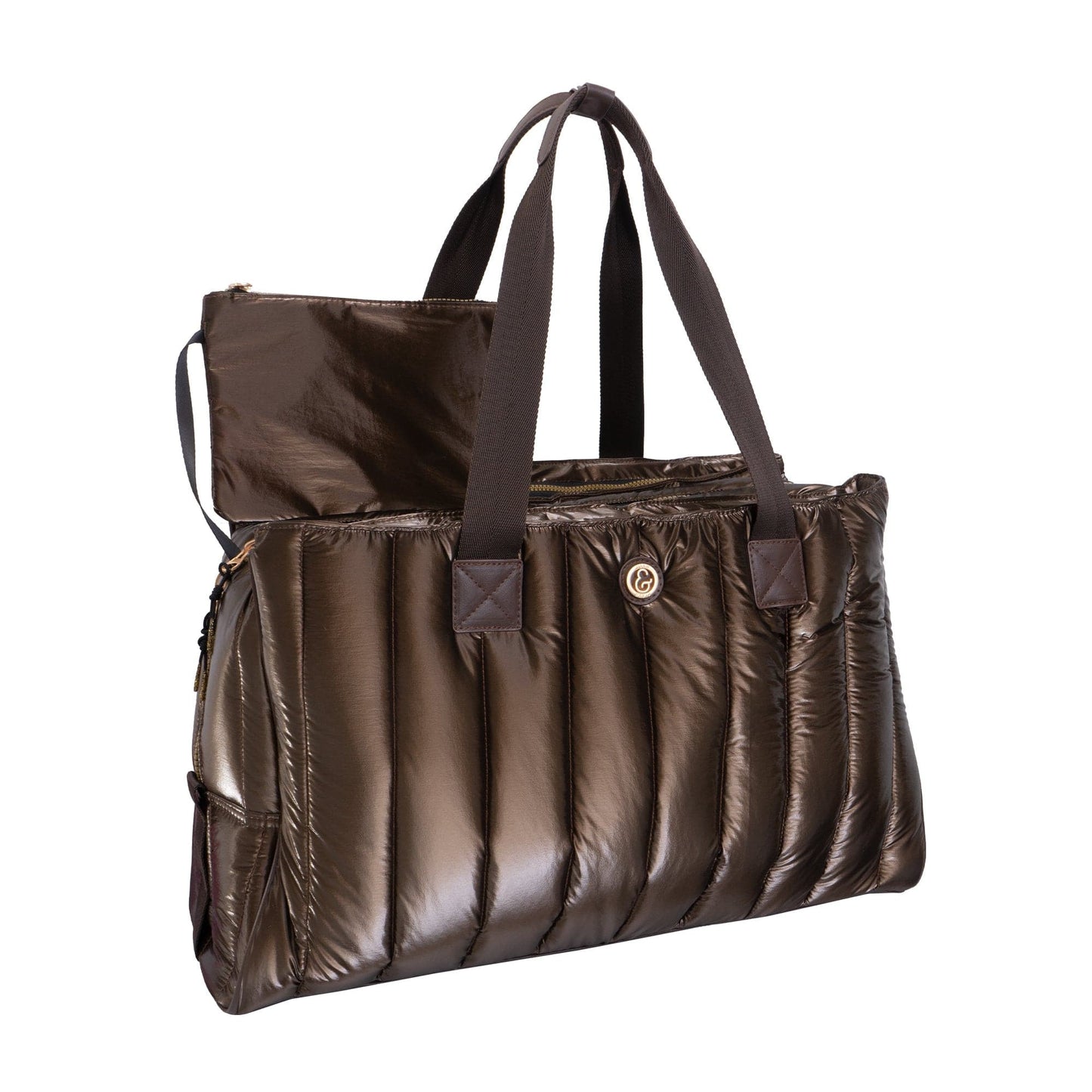 Joan & David Metallic Tubular Quilted Nylon Puffer Tote