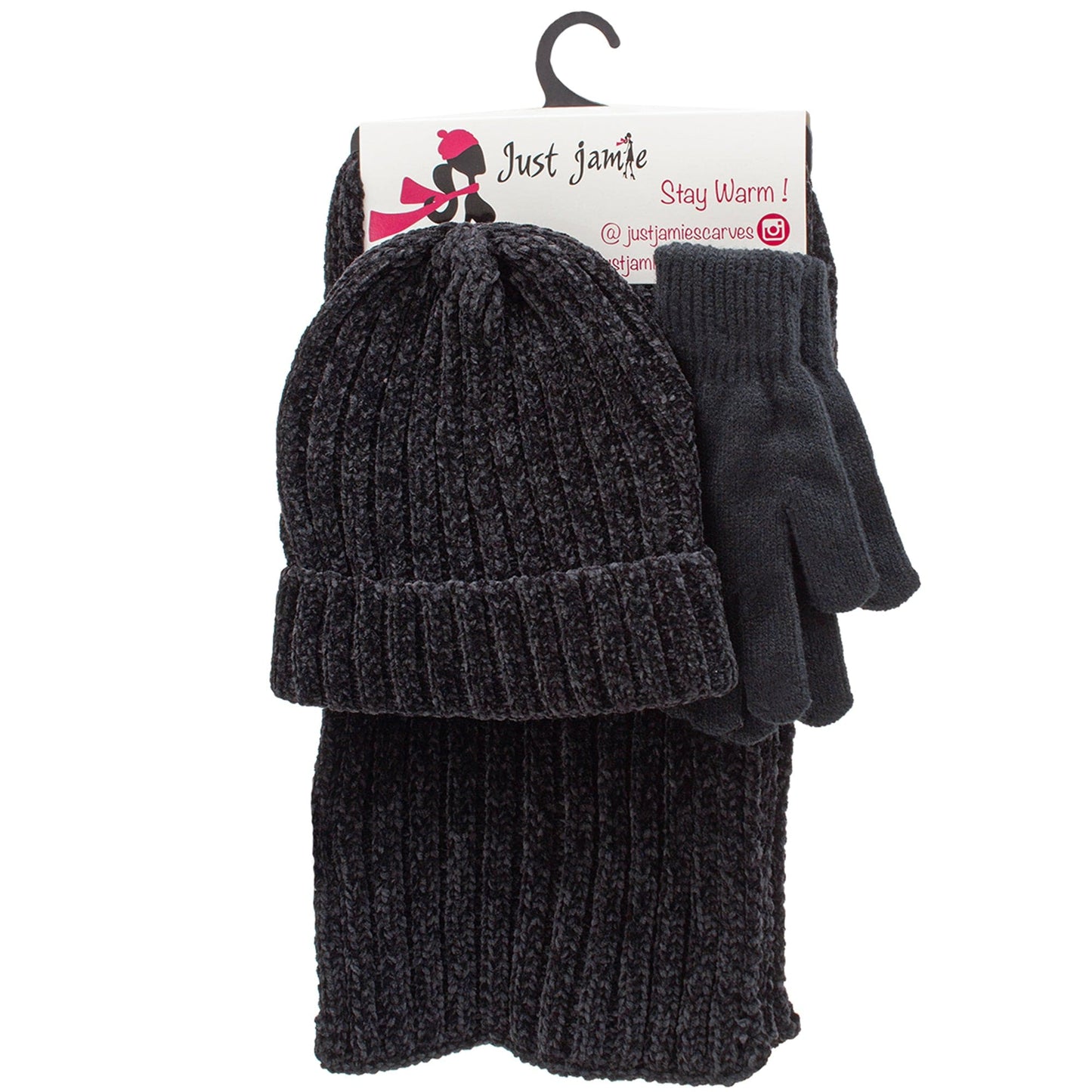 Just Jamie 3-Piece Melange Knit Hat, Scarf, and Gloves Set