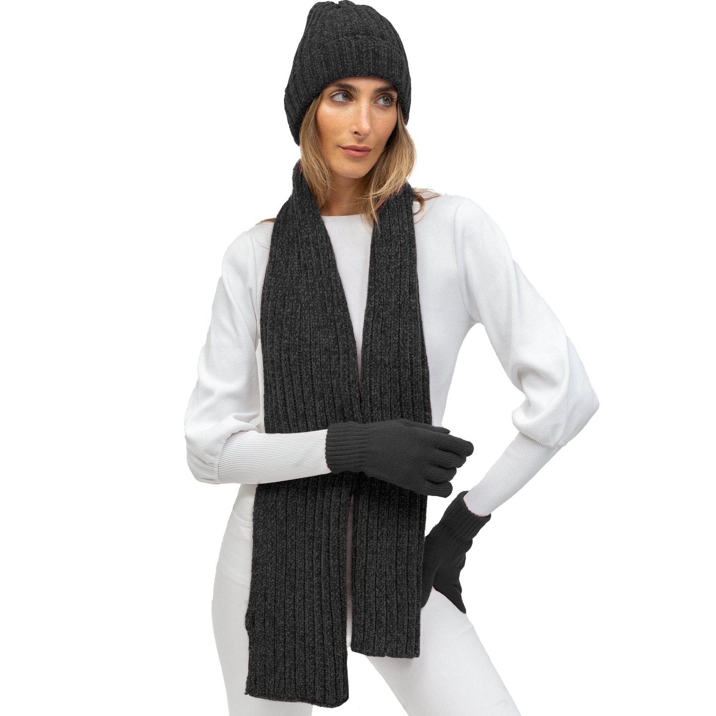 Just Jamie 3-Piece Melange Knit Hat, Scarf, and Gloves Set