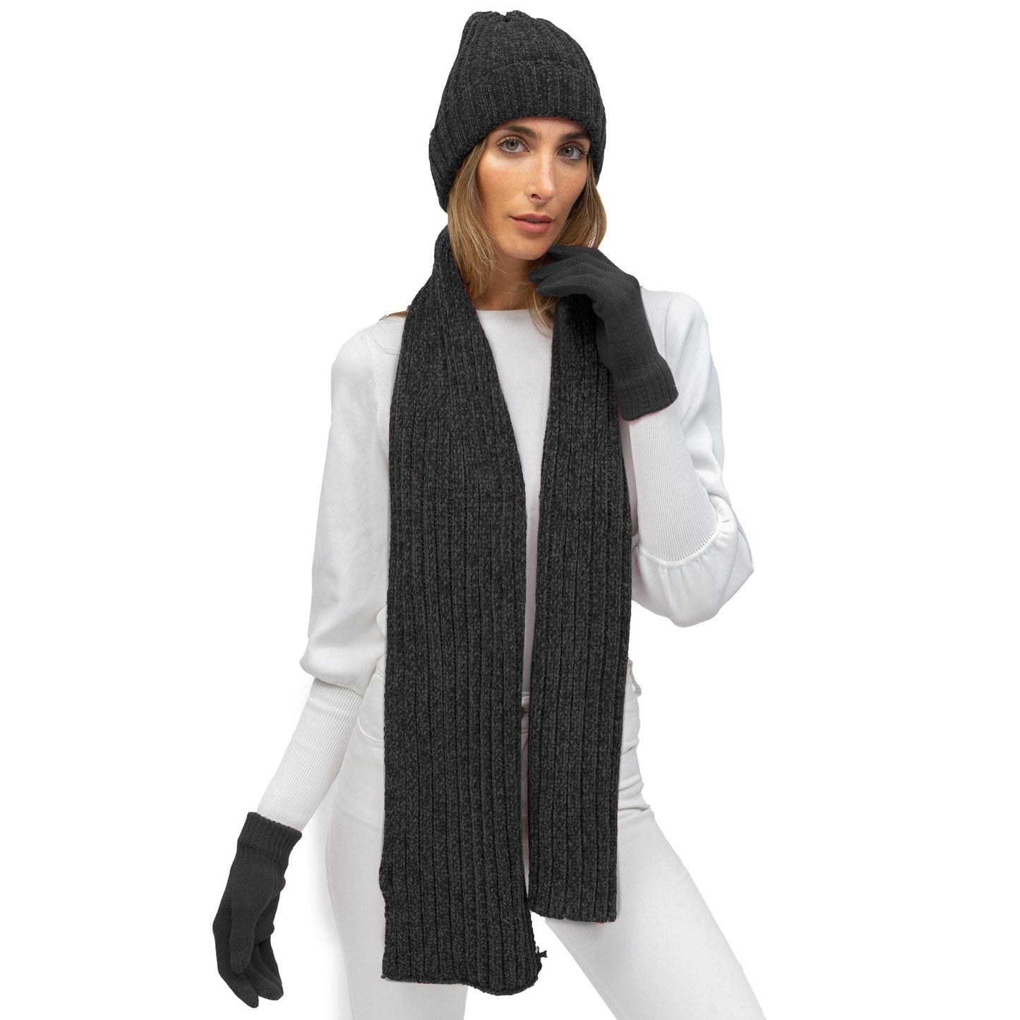 Just Jamie 3-Piece Melange Knit Hat, Scarf, and Gloves Set