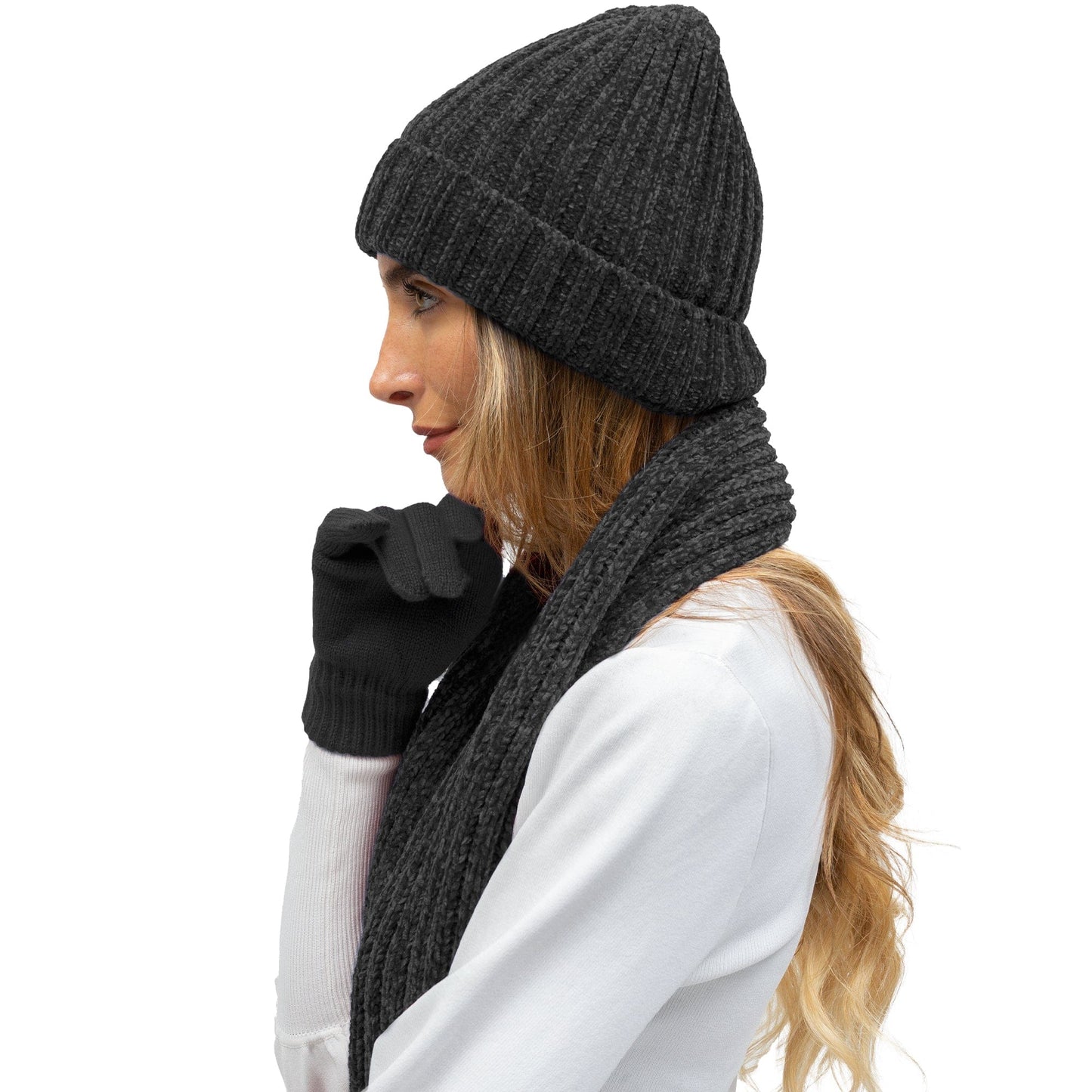 Just Jamie 3-Piece Melange Knit Hat, Scarf, and Gloves Set