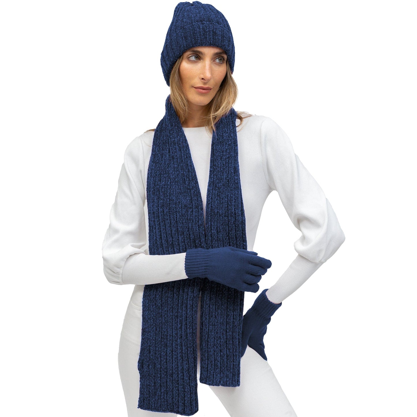 Just Jamie 3-Piece Melange Knit Hat, Scarf, and Gloves Set