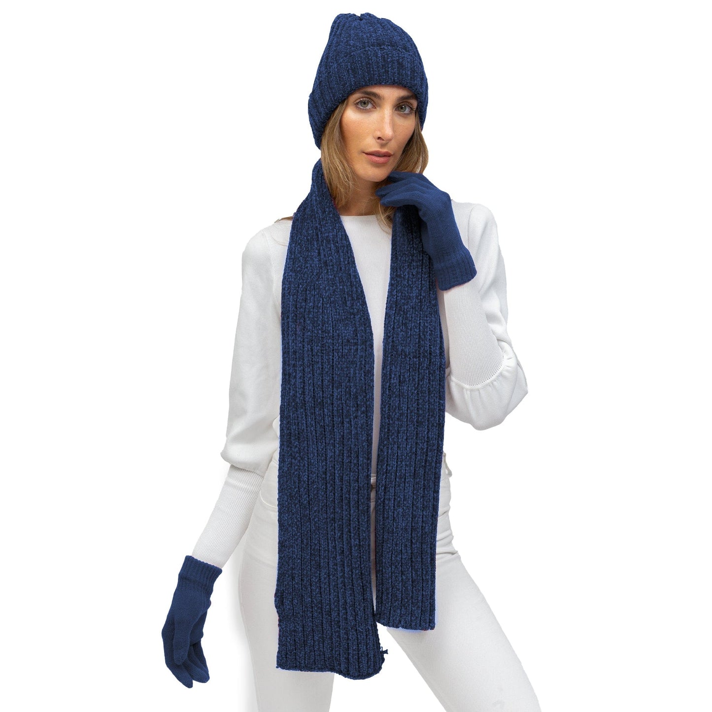 Just Jamie 3-Piece Melange Knit Hat, Scarf, and Gloves Set