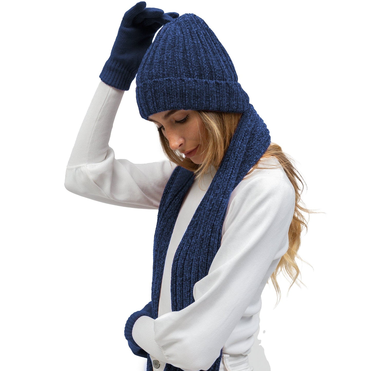 Just Jamie 3-Piece Melange Knit Hat, Scarf, and Gloves Set