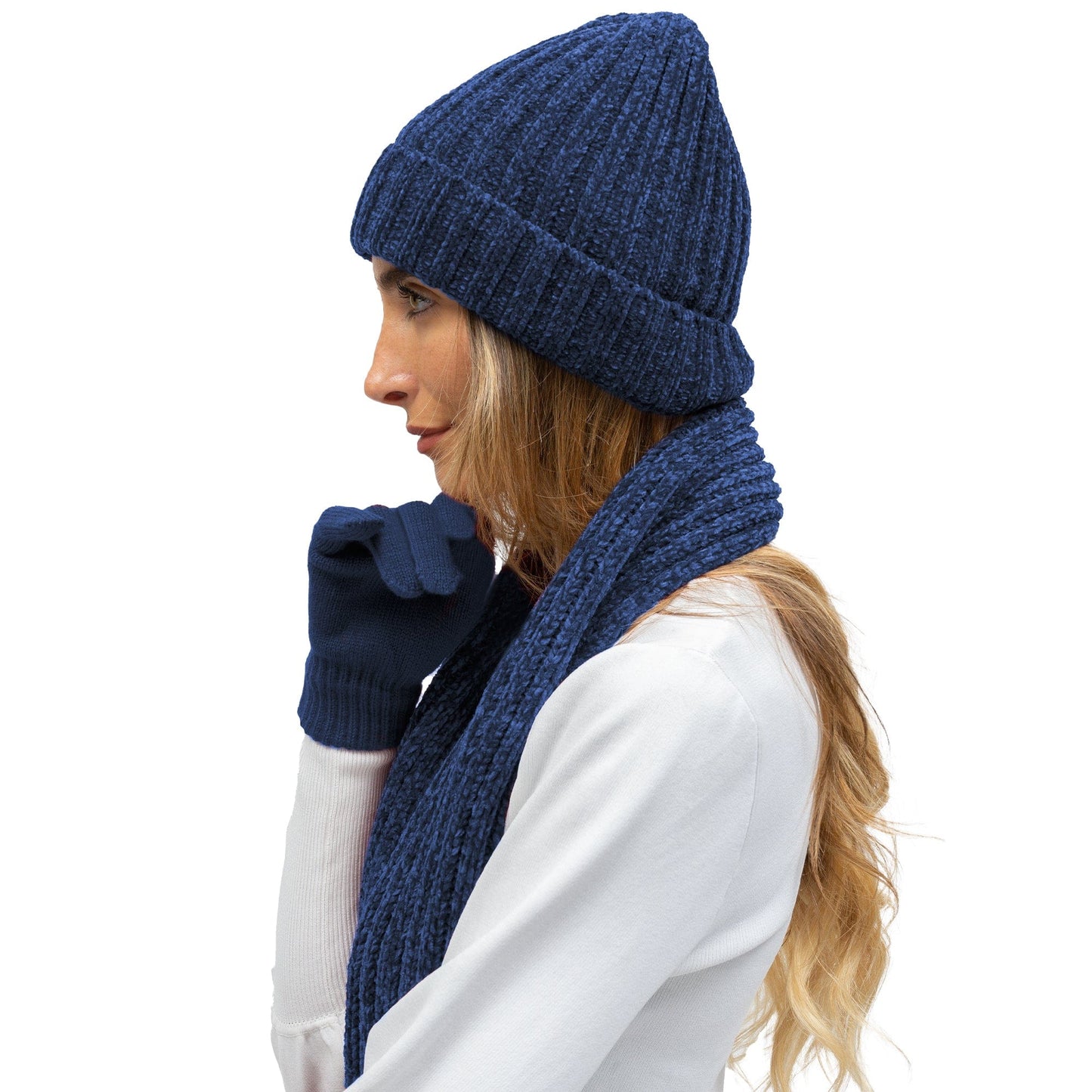 Just Jamie 3-Piece Melange Knit Hat, Scarf, and Gloves Set