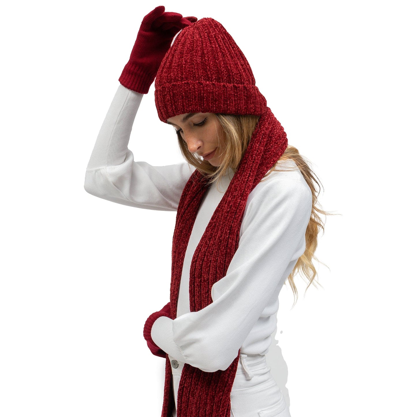 Just Jamie 3-Piece Melange Knit Hat, Scarf, and Gloves Set