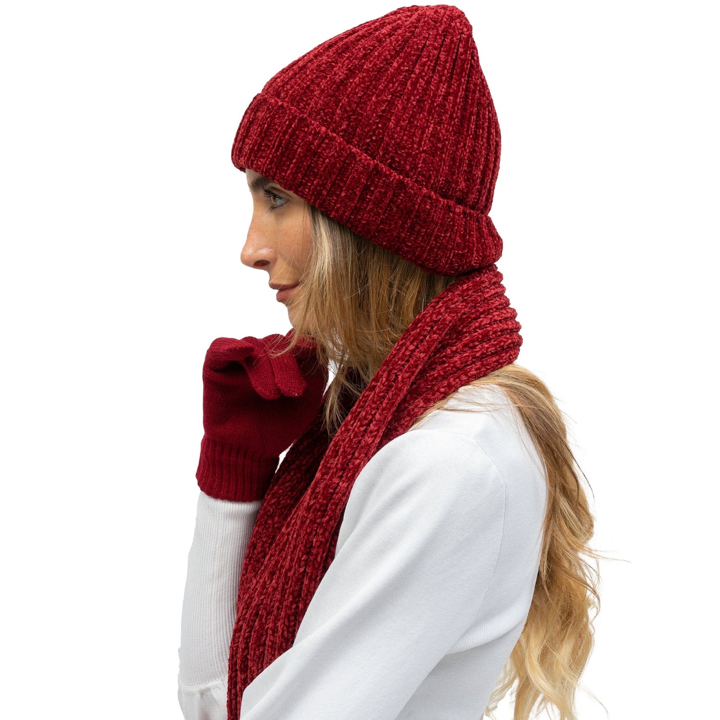 Just Jamie 3-Piece Melange Knit Hat, Scarf, and Gloves Set