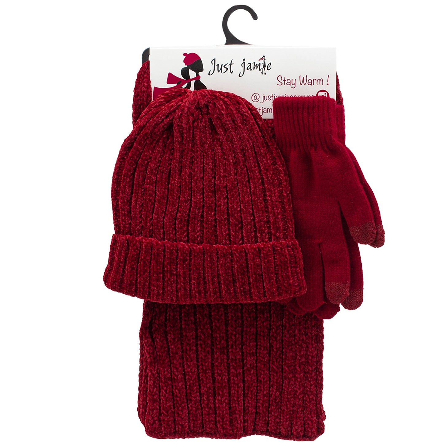 Just Jamie 3-Piece Melange Knit Hat, Scarf, and Gloves Set