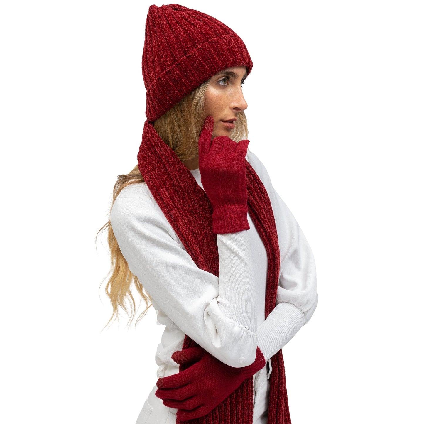 Just Jamie 3-Piece Melange Knit Hat, Scarf, and Gloves Set