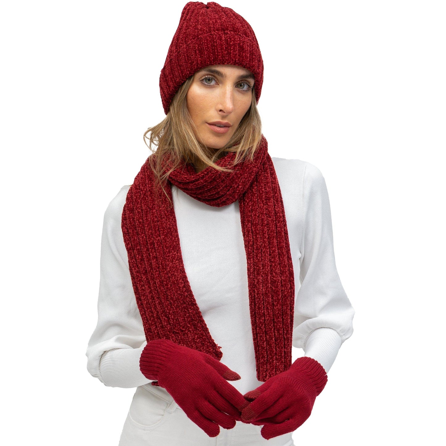 Just Jamie 3-Piece Melange Knit Hat, Scarf, and Gloves Set